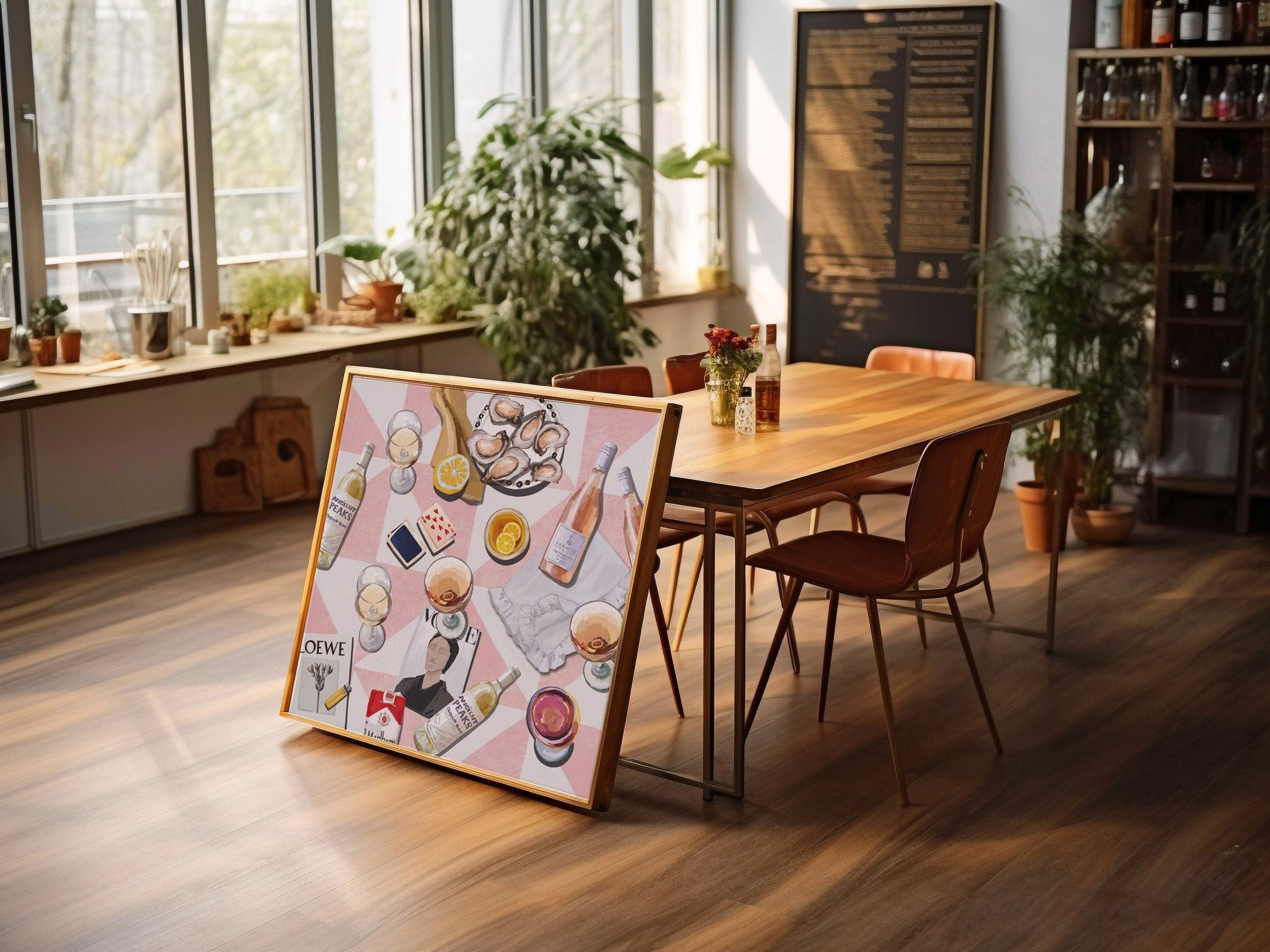 Vogue Oysters & Rosé Poster | Dopamine Decor Luxury Wall Art | Pink Tile Square Print - Evergreen Posters