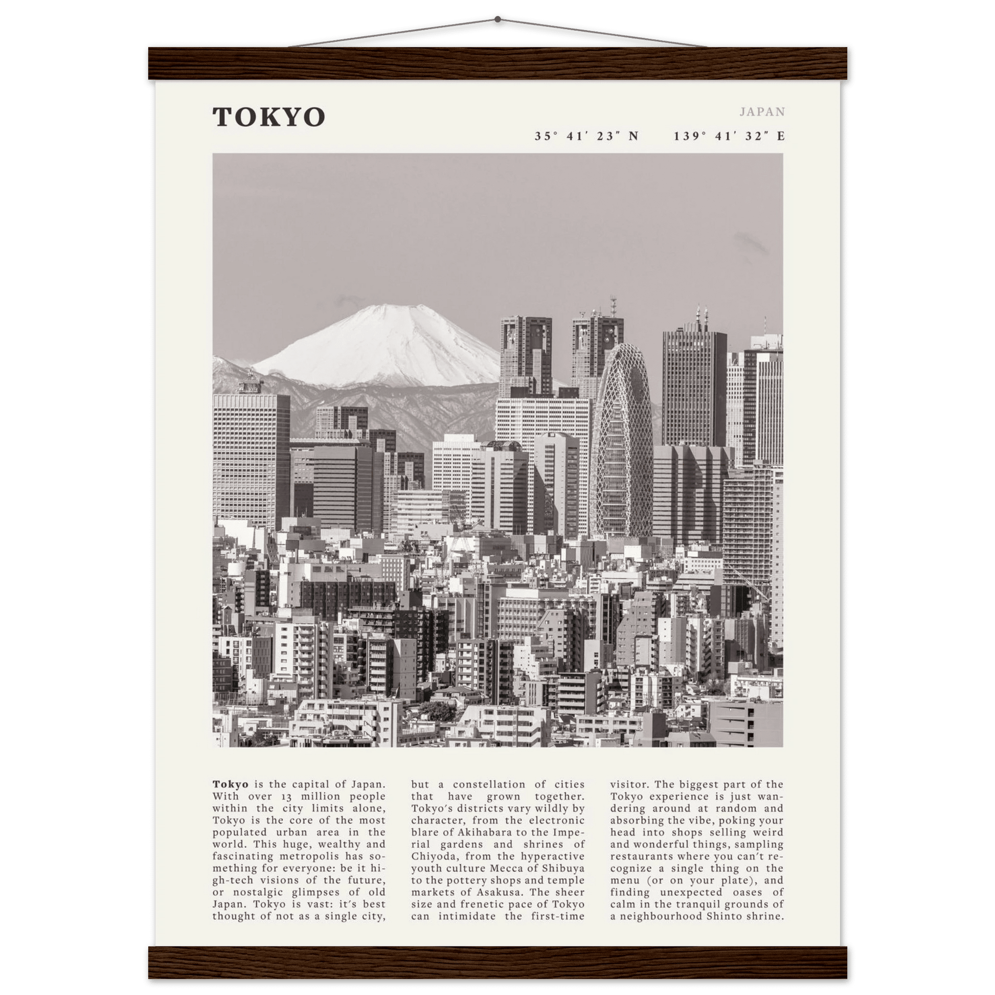 Tokyo Poster | Black & White Mount Fuji Skyline Wall Art | Japan Travel Print - Evergreen Posters