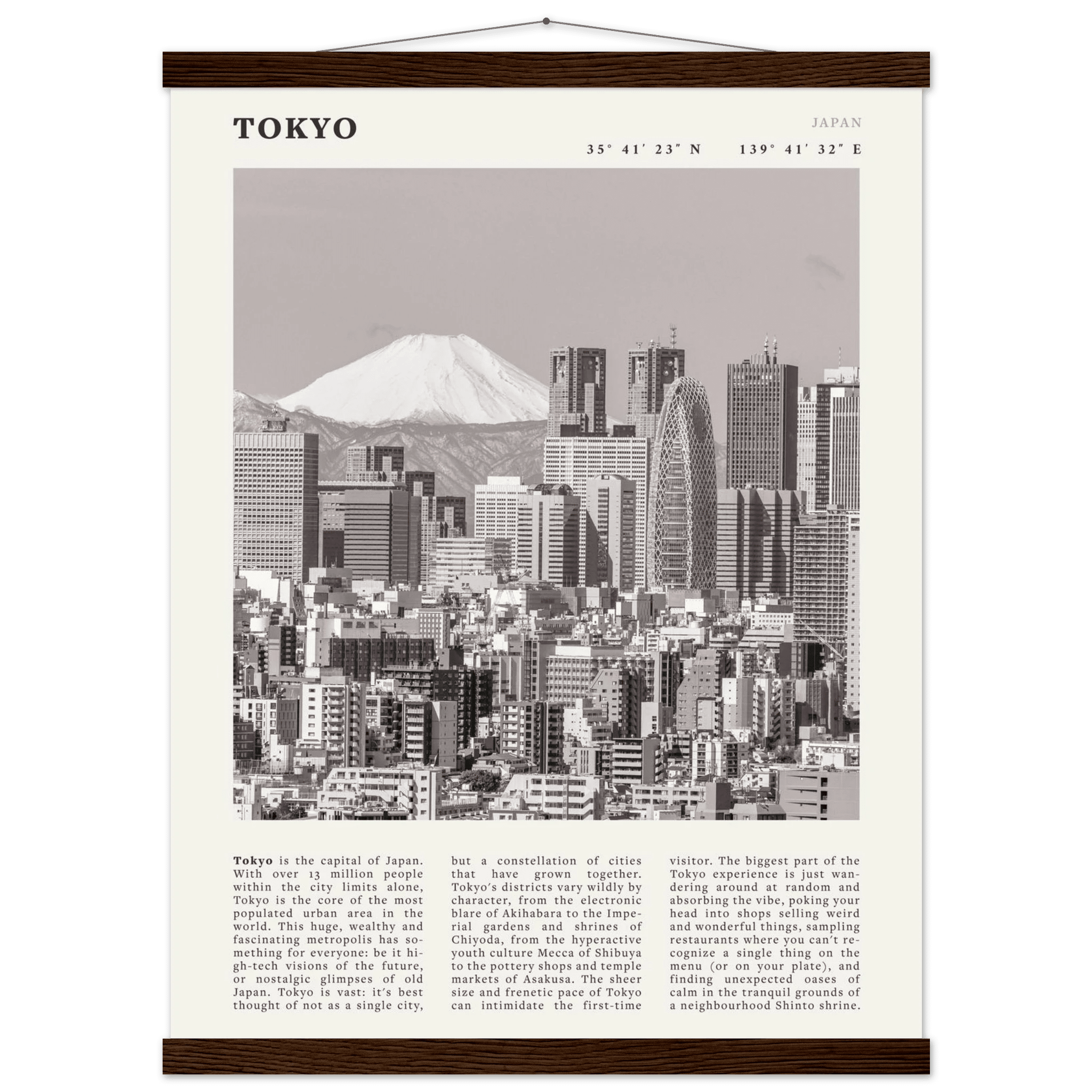 Tokyo Poster | Black & White Mount Fuji Skyline Wall Art | Japan Travel Print - Evergreen Posters