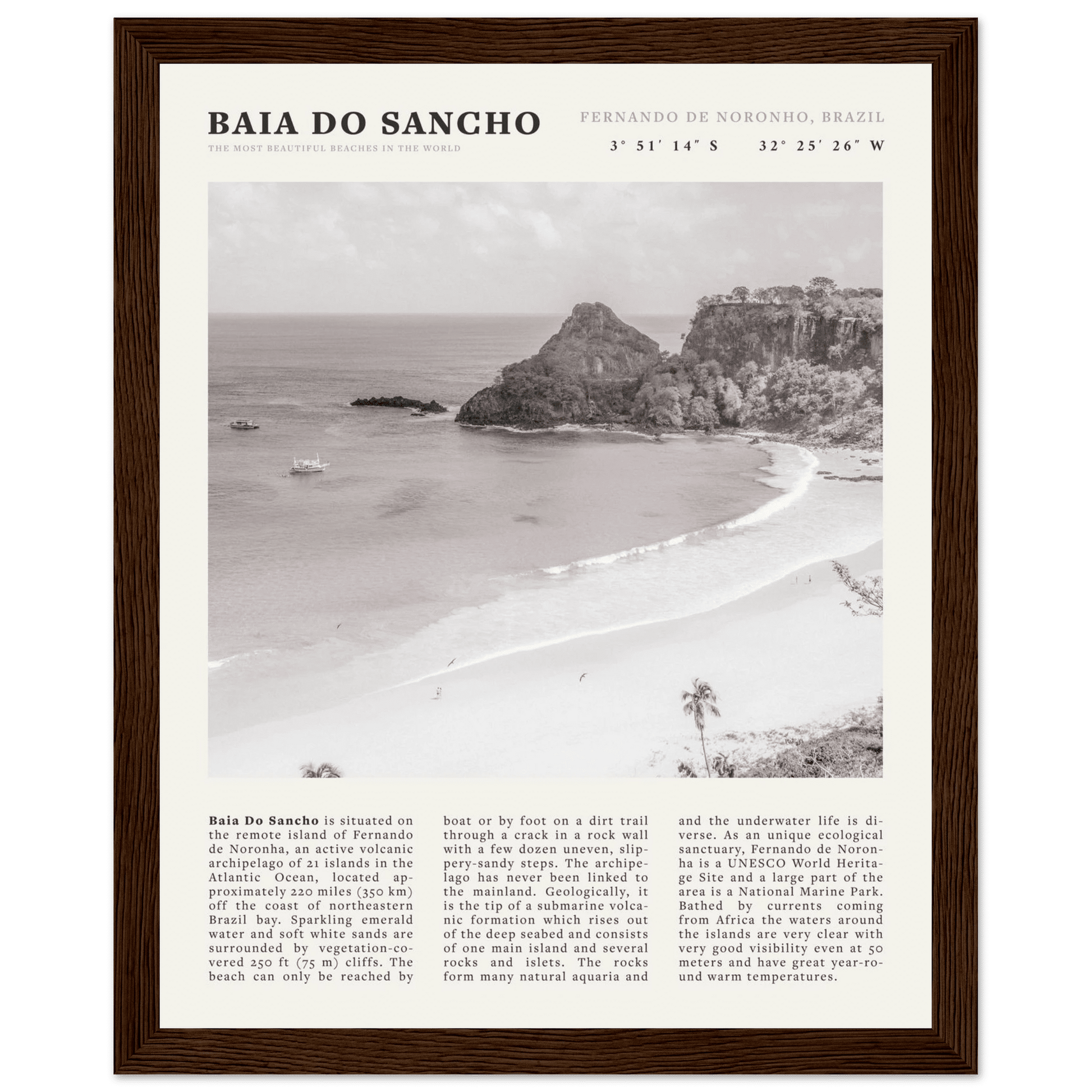 Baia Do Sancho Poster | Black & White Brazil Beach Wall Art | Fernando de Noronha - Evergreen Posters
