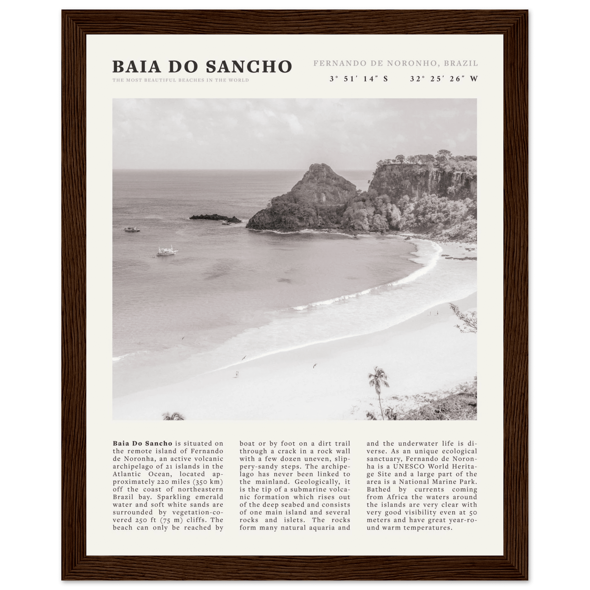 Baia Do Sancho Poster | Black & White Brazil Beach Wall Art | Fernando de Noronha - Evergreen Posters