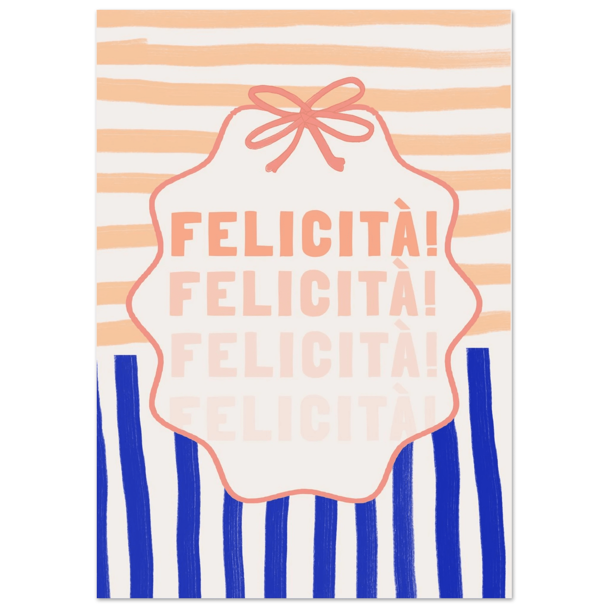 Felicità Italian Happiness Quote Print | Coquette Stripe Wall Art - Evergreen Posters