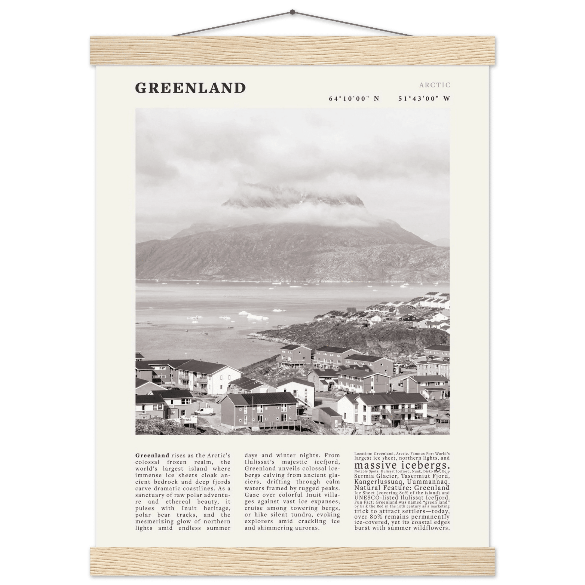 Greenland Poster Black and White – Vintage Arctic Fjord Landscape Print (Digital & Printed Options) - Evergreen Posters