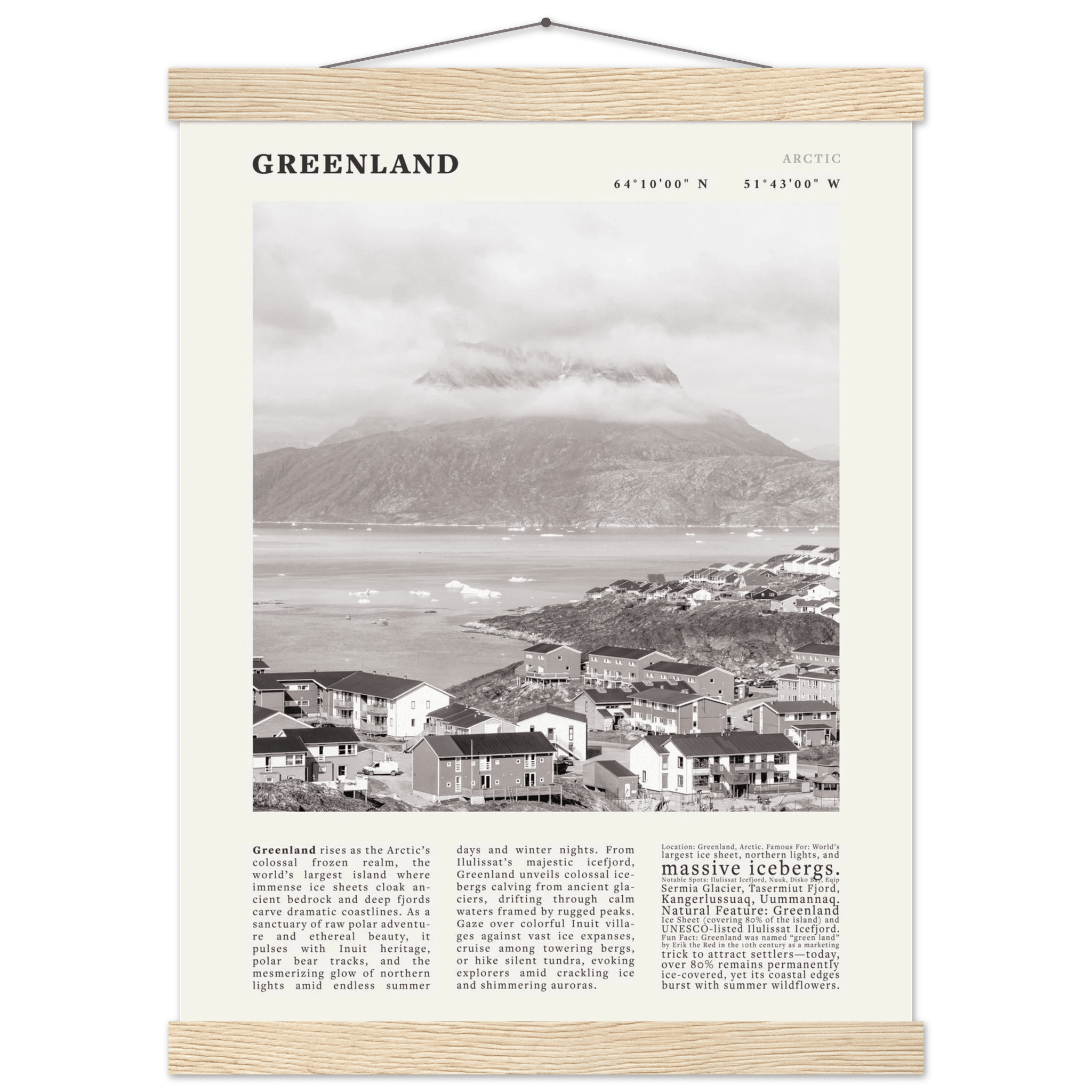 Greenland Poster Black and White – Vintage Arctic Fjord Landscape Print (Digital & Printed Options) - Evergreen Posters