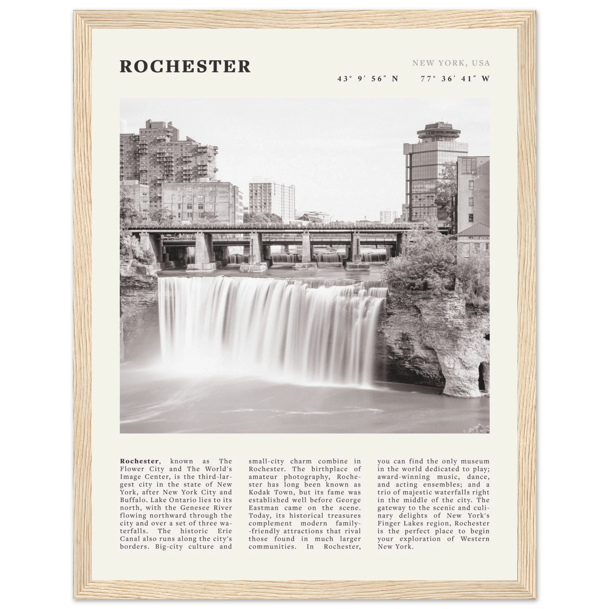 Rochester Poster | Black & White High Falls Wall Art | New York Travel Print - Evergreen Posters