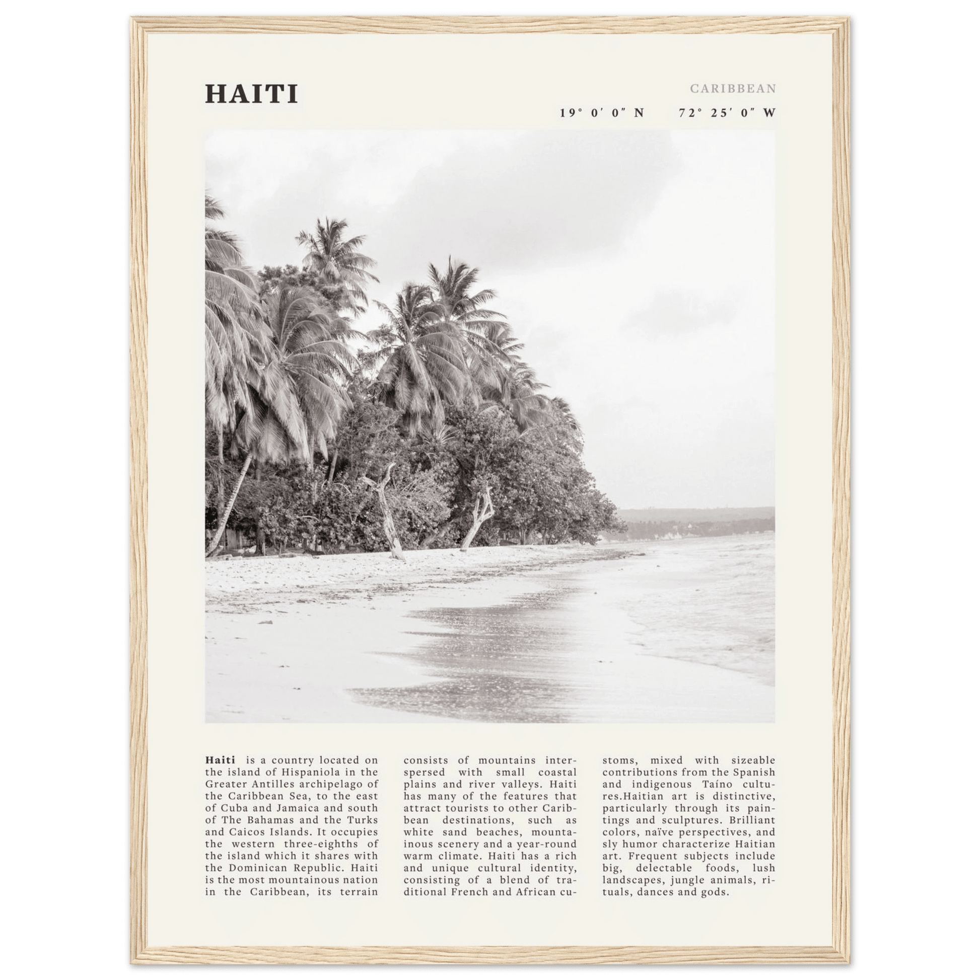 Haiti Poster | Black & White Caribbean Beach Wall Art | Tropical Travel Print - Evergreen Posters