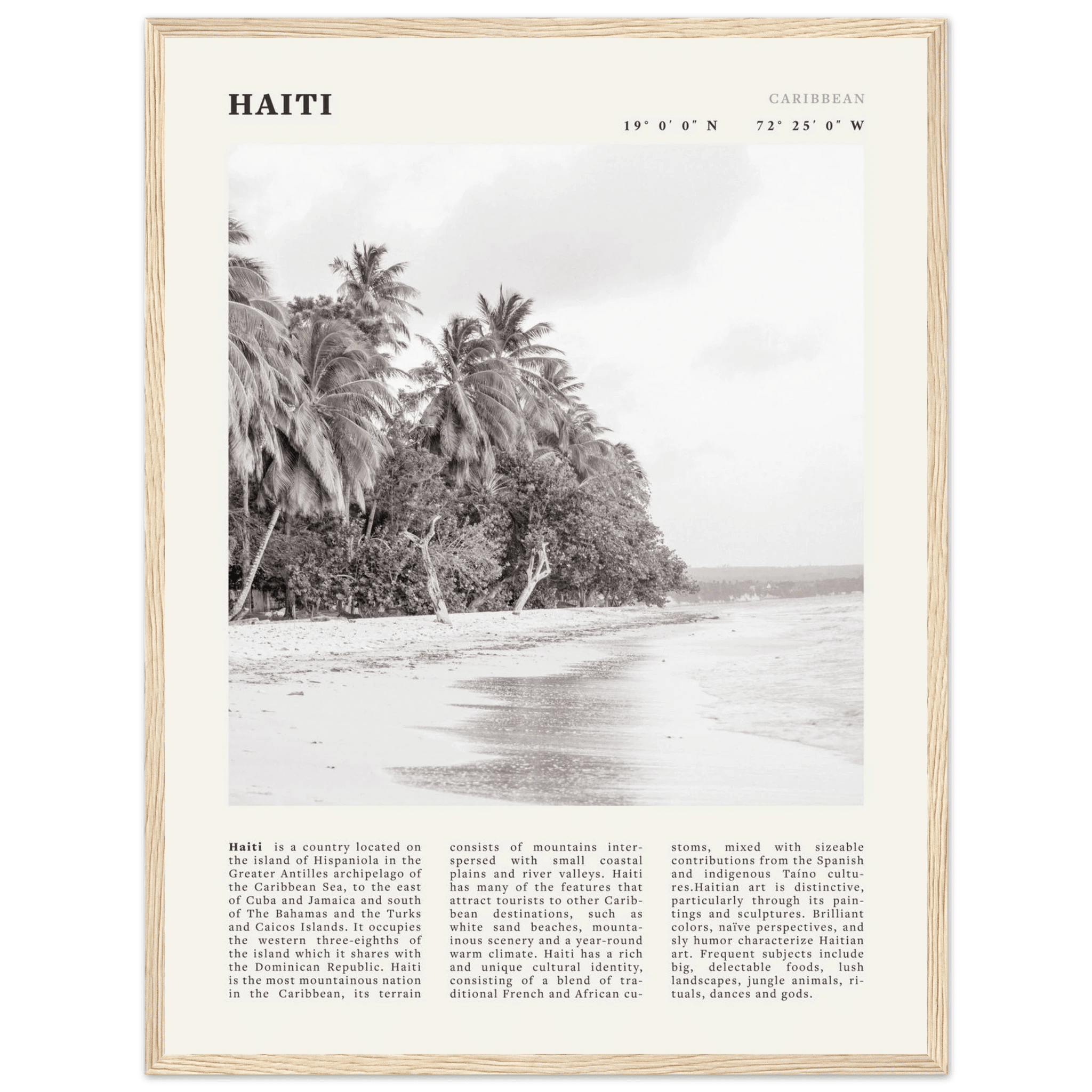 Haiti Poster | Black & White Caribbean Beach Wall Art | Tropical Travel Print - Evergreen Posters