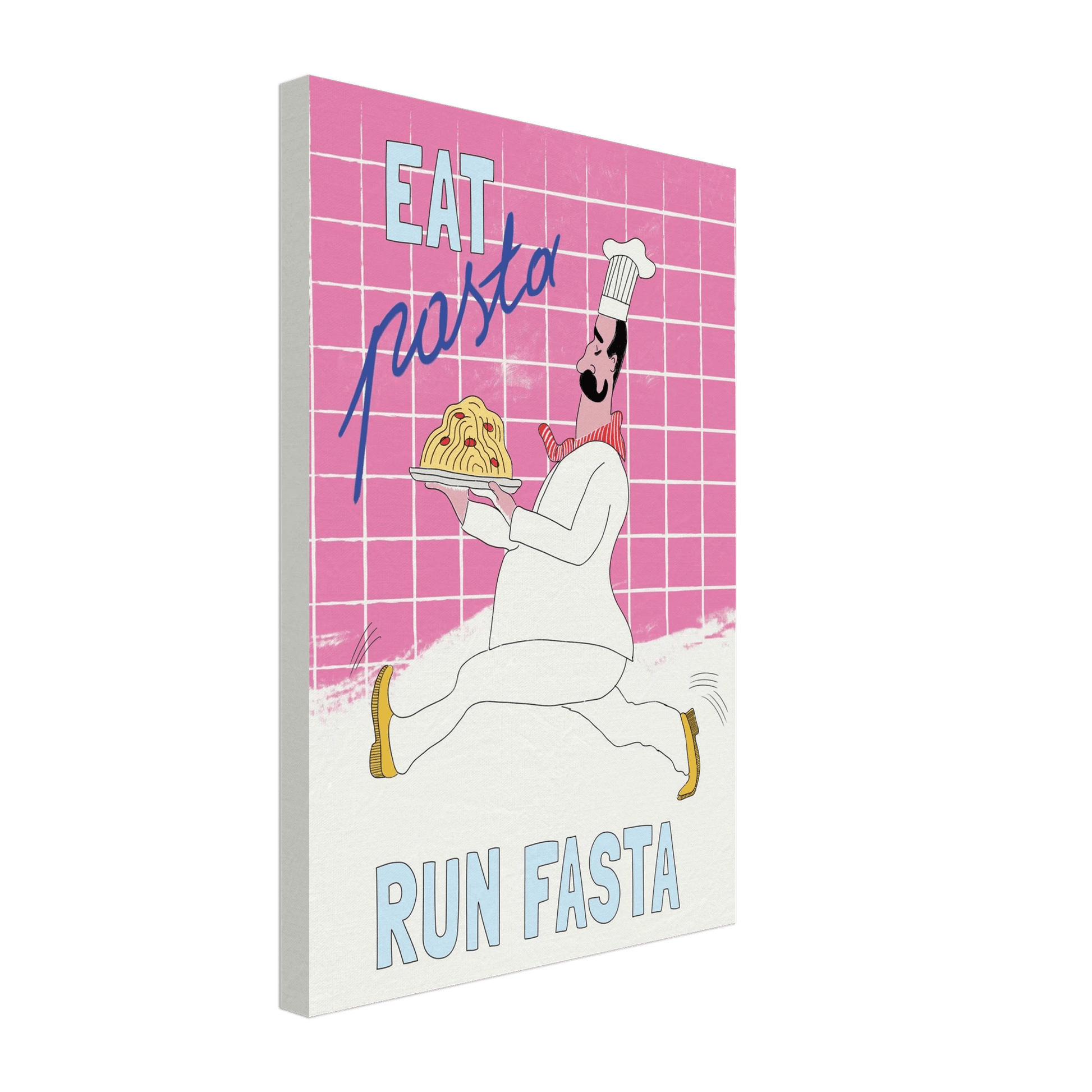 Eat Pasta Run Fasta Poster – Playful Kitchen Wall Art Print (Pink Edition) - Evergreen Posters