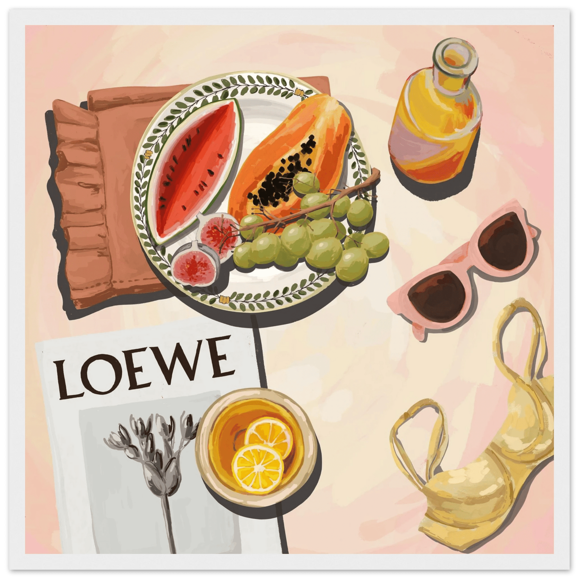 Loewe Summer Fruits Poster | Dopamine Decor Food Wall Art | Pastel Square Kitchen Print - Evergreen Posters - 6