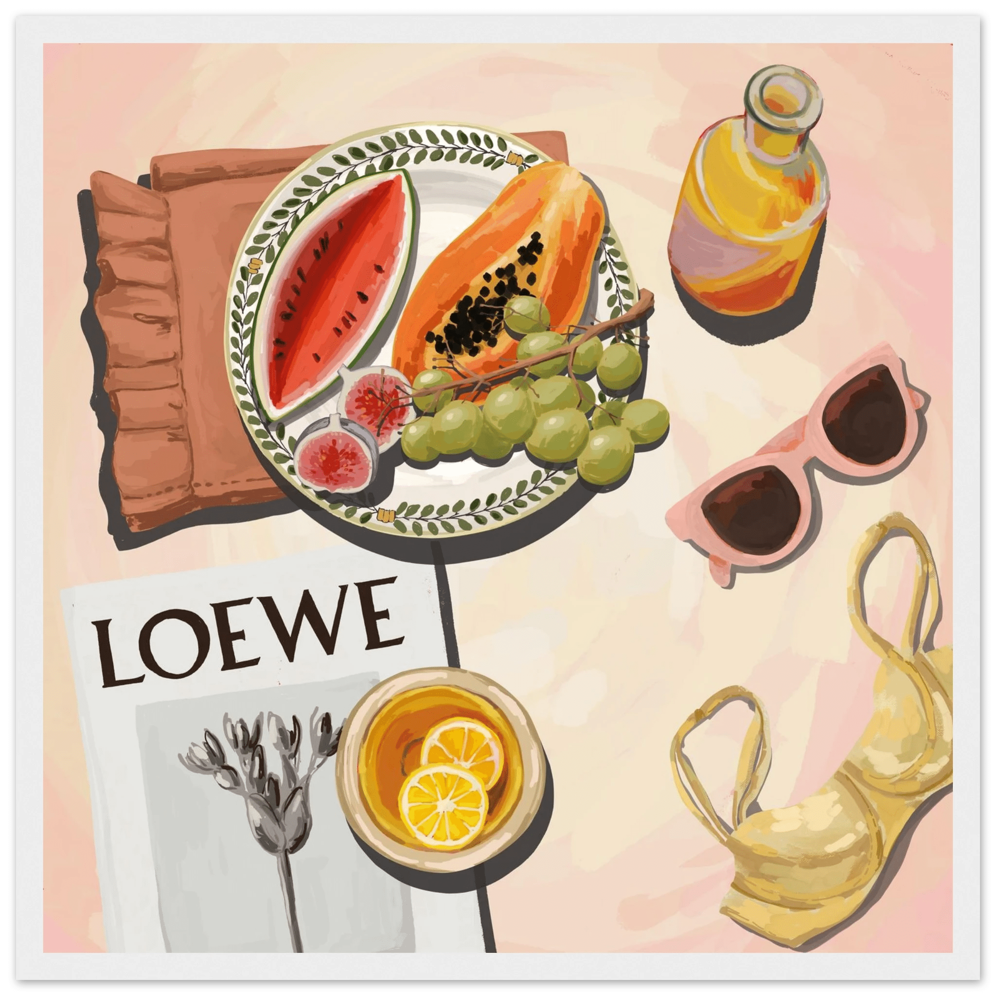 Loewe Summer Fruits Poster | Dopamine Decor Food Wall Art | Pastel Square Kitchen Print - Evergreen Posters - 6
