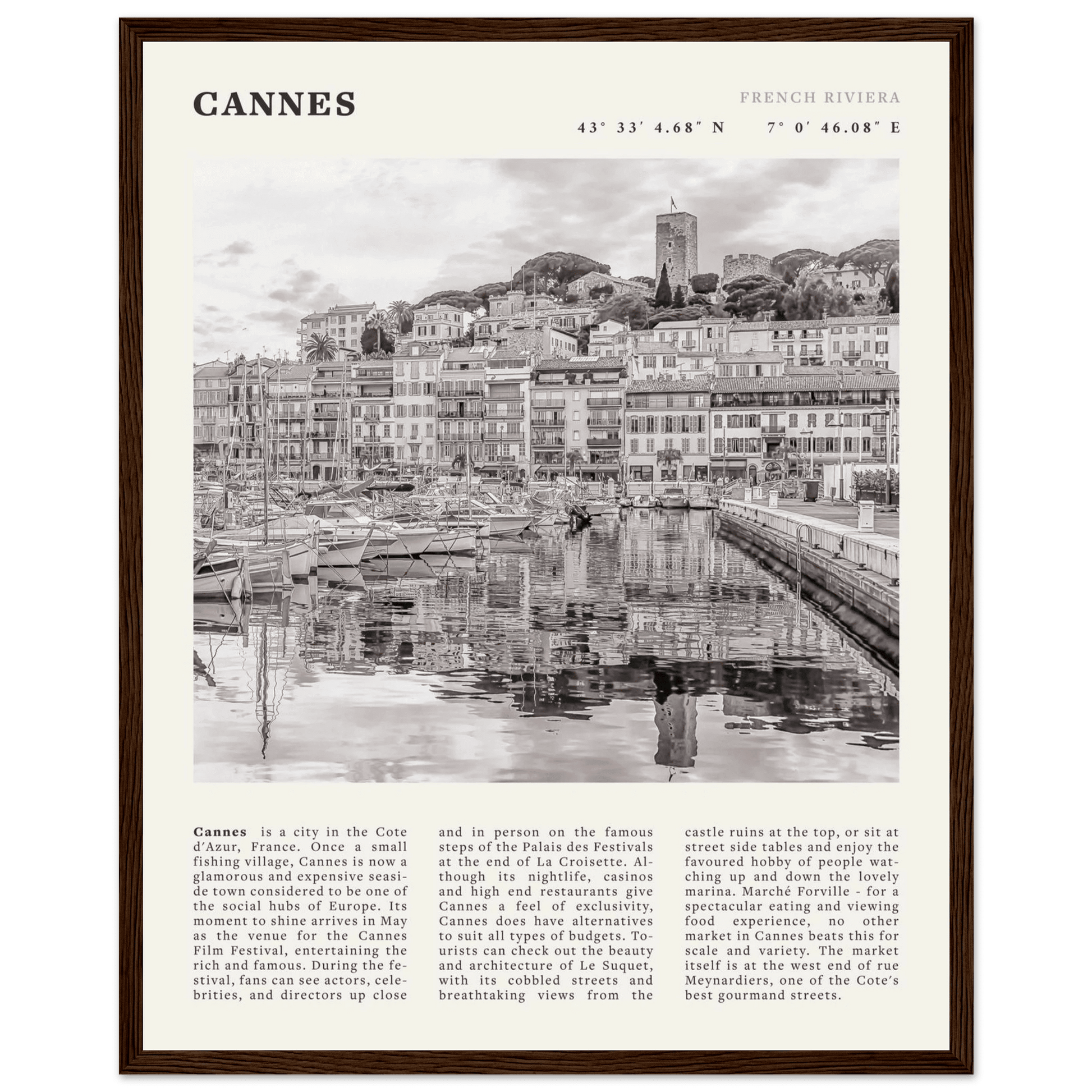 Cannes Poster | Black & White French Riviera Wall Art | France Travel Print - Evergreen Posters