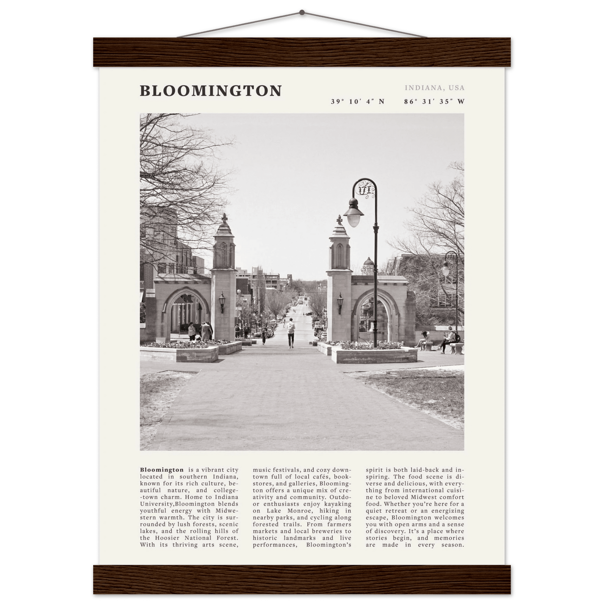 Bloomington Indiana Black and White Vintage Poster - Evergreen Posters