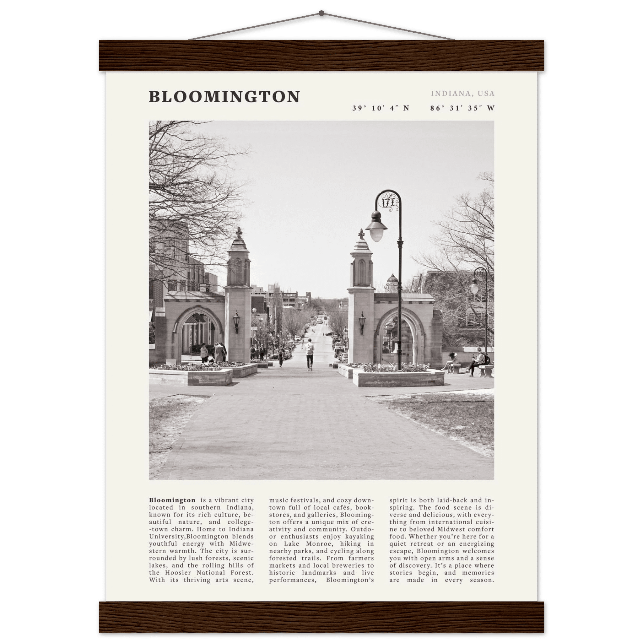 Bloomington Indiana Black and White Vintage Poster - Evergreen Posters