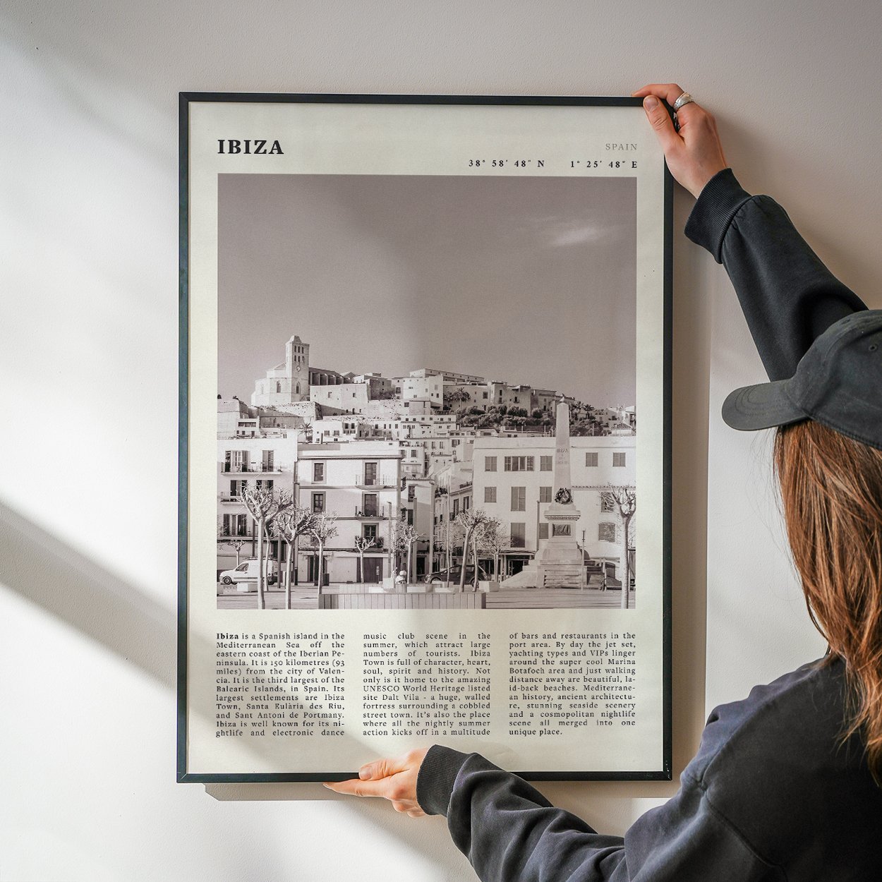 Ibiza Poster | Black & White Spanish Island Wall Art | Spain Travel Print - Evergreen Posters