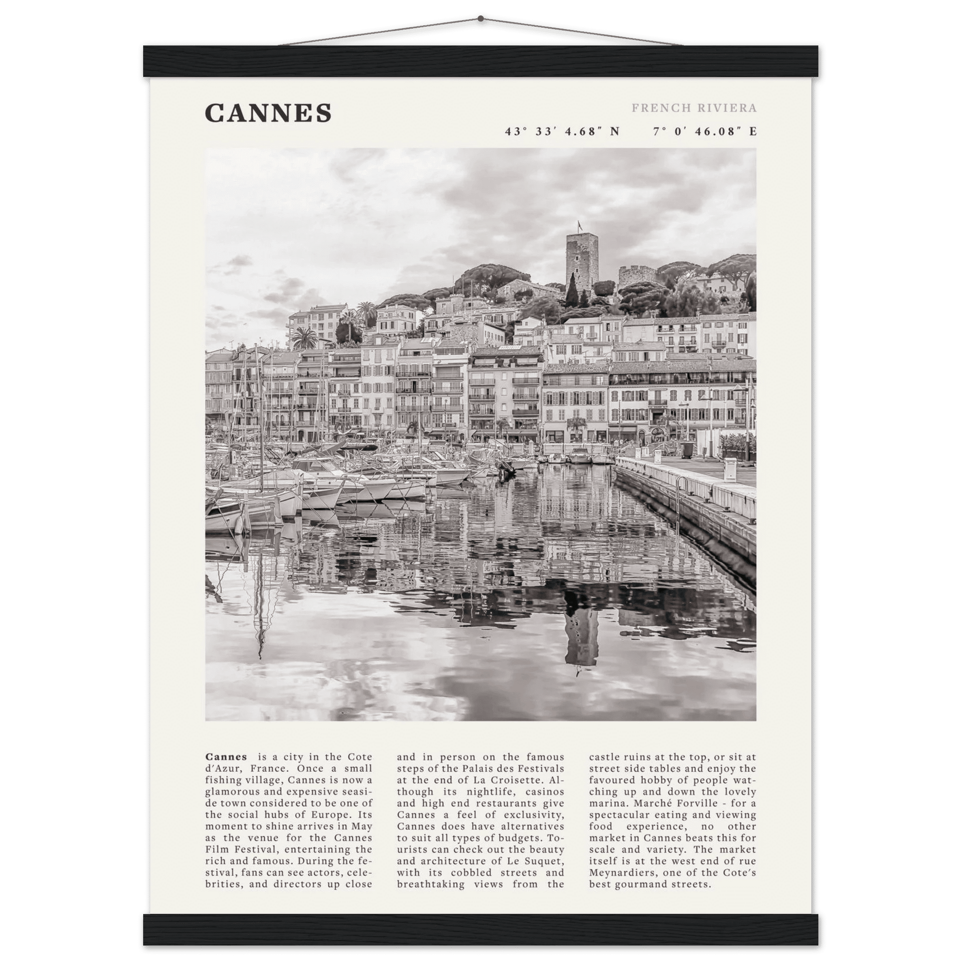 Cannes Poster | Black & White French Riviera Wall Art | France Travel Print - Evergreen Posters