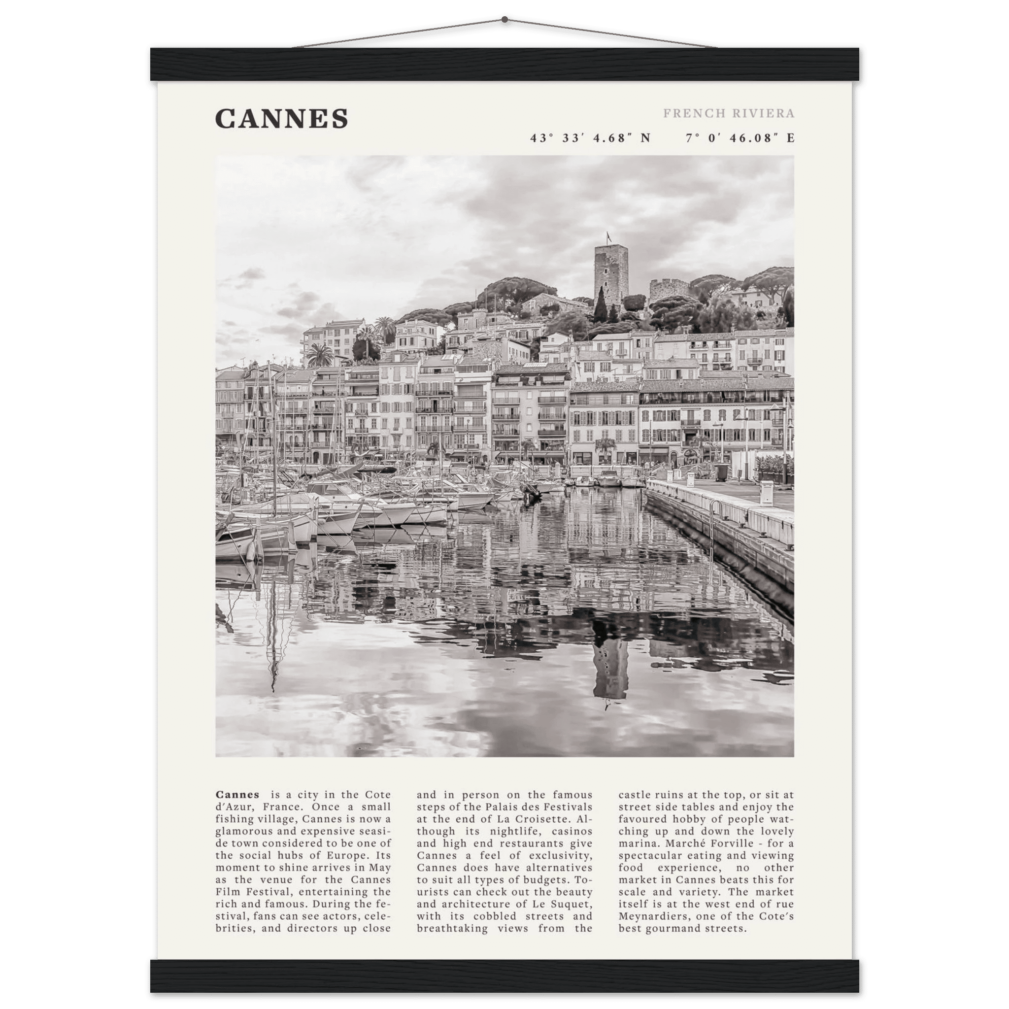 Cannes Poster | Black & White French Riviera Wall Art | France Travel Print - Evergreen Posters