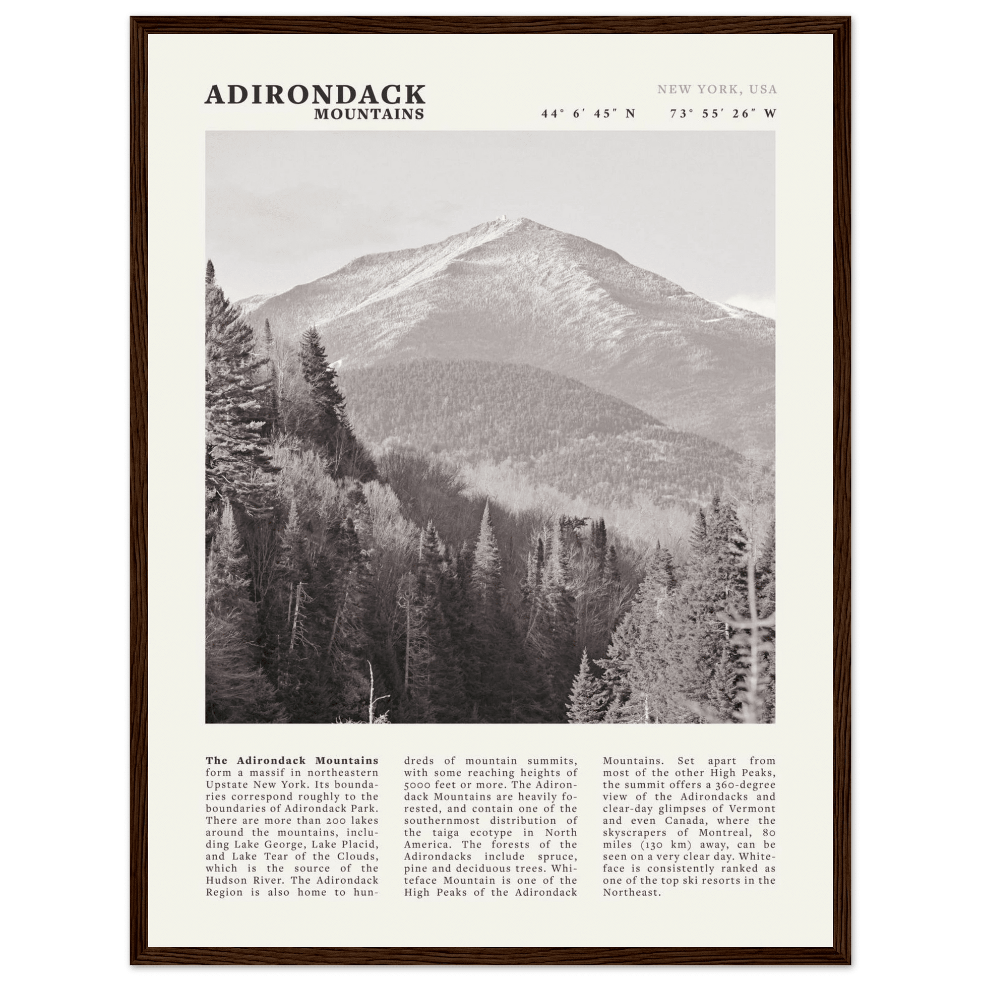 Adirondack Mountains Poster | Black & White New York Nature Wall Art | Hiking Print - Evergreen Posters