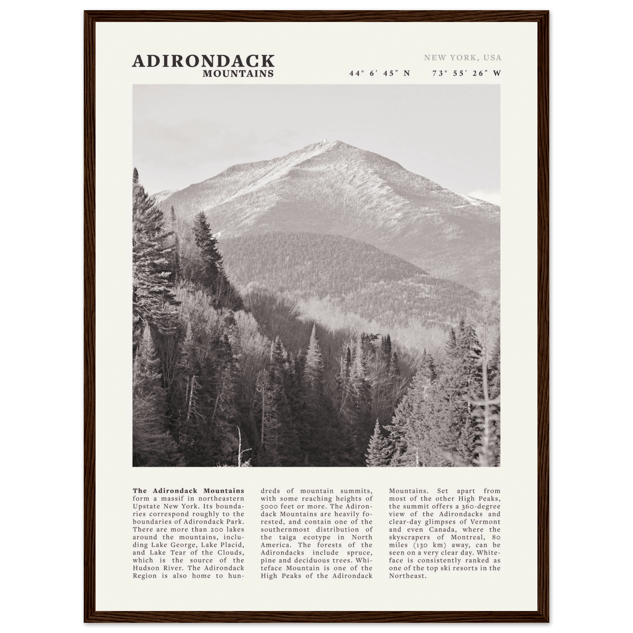 Adirondack Mountains Poster | Black & White New York Nature Wall Art | Hiking Print - Evergreen Posters