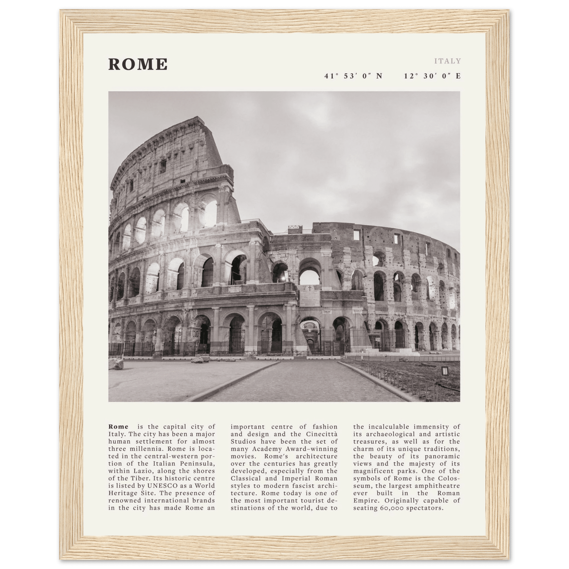 Rome Poster | Black & White Colosseum Wall Art | Italy Travel Print | Roman Decor - Evergreen Posters