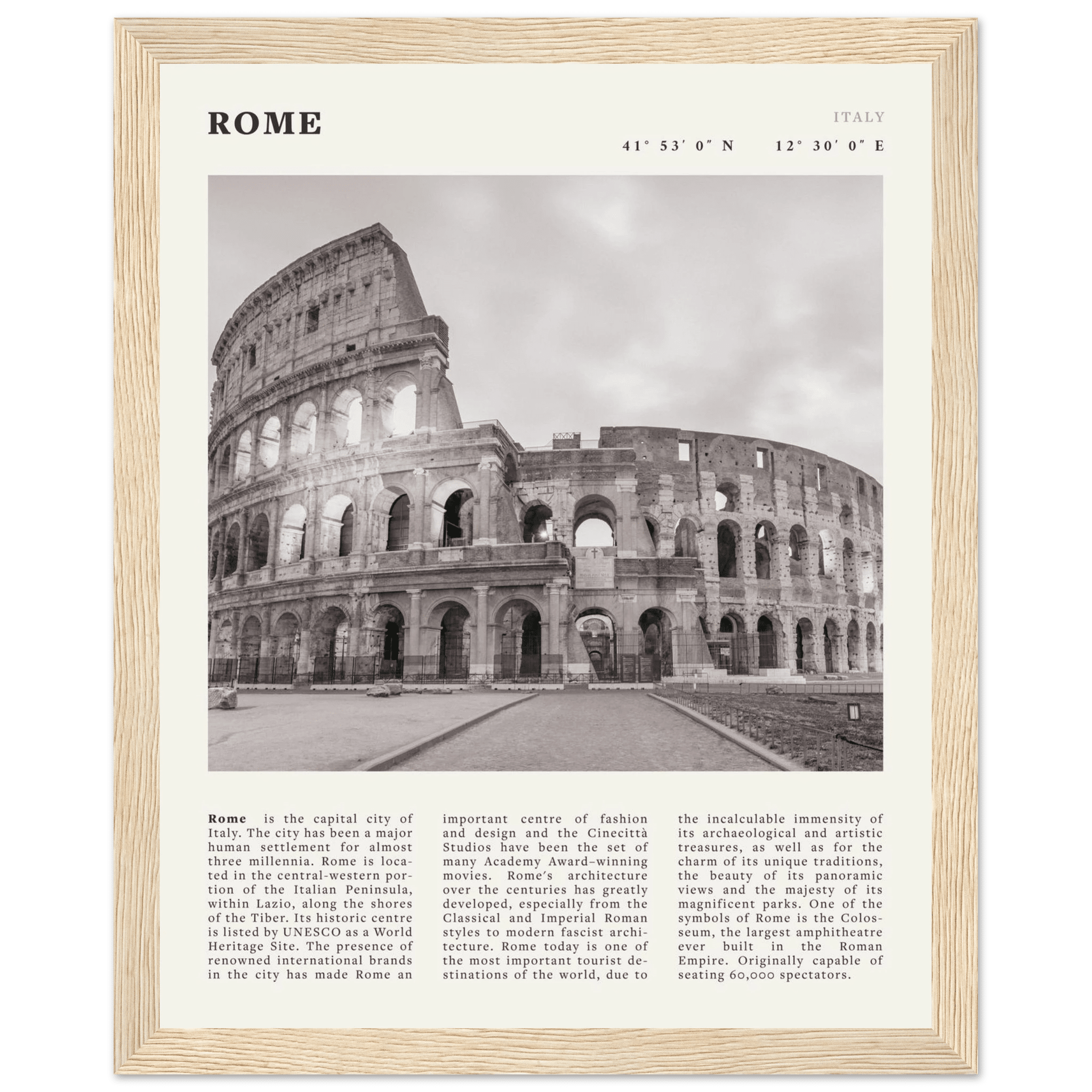 Rome Poster | Black & White Colosseum Wall Art | Italy Travel Print | Roman Decor - Evergreen Posters