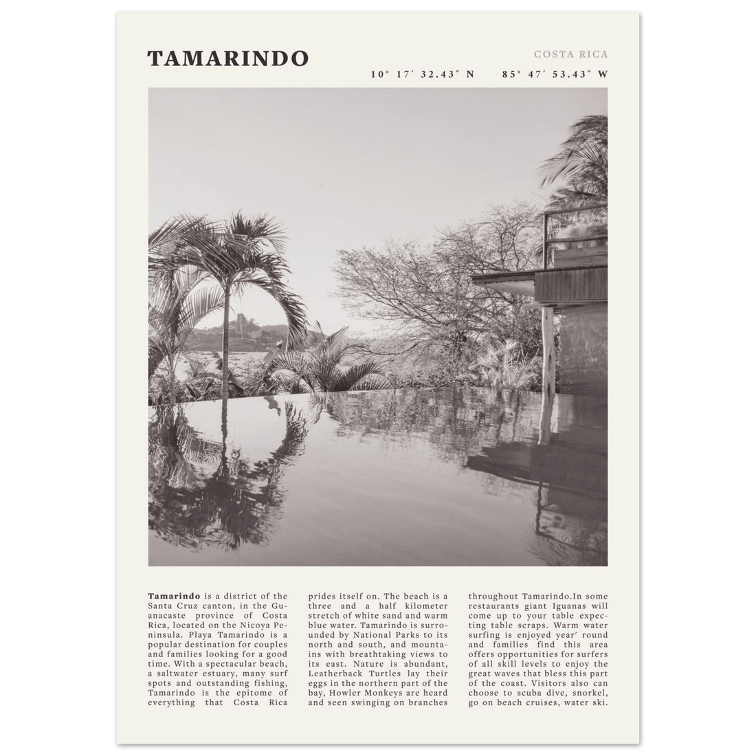 Tamarindo Poster | Black & White Costa Rica Beach Wall Art | Surf Travel Print - Evergreen Posters