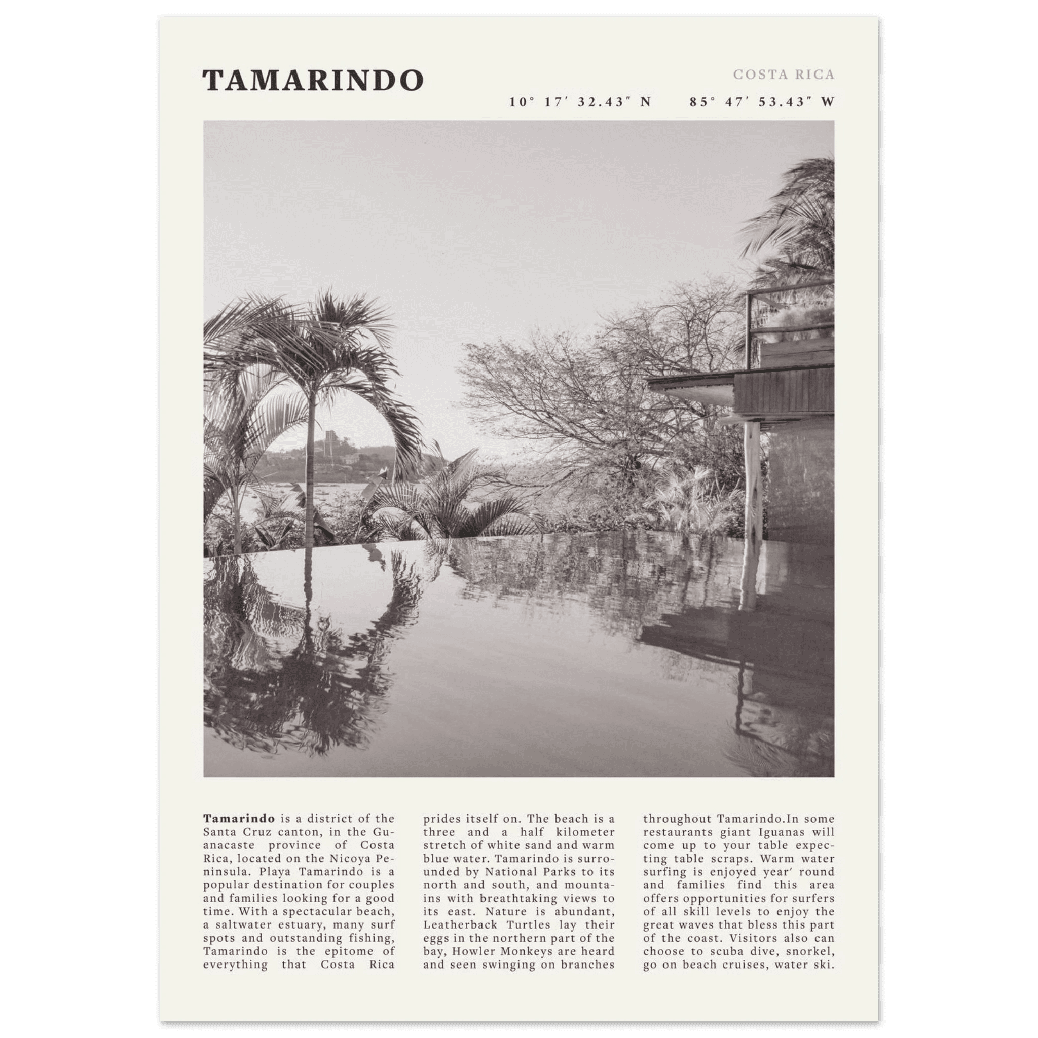 Tamarindo Poster | Black & White Costa Rica Beach Wall Art | Surf Travel Print - Evergreen Posters