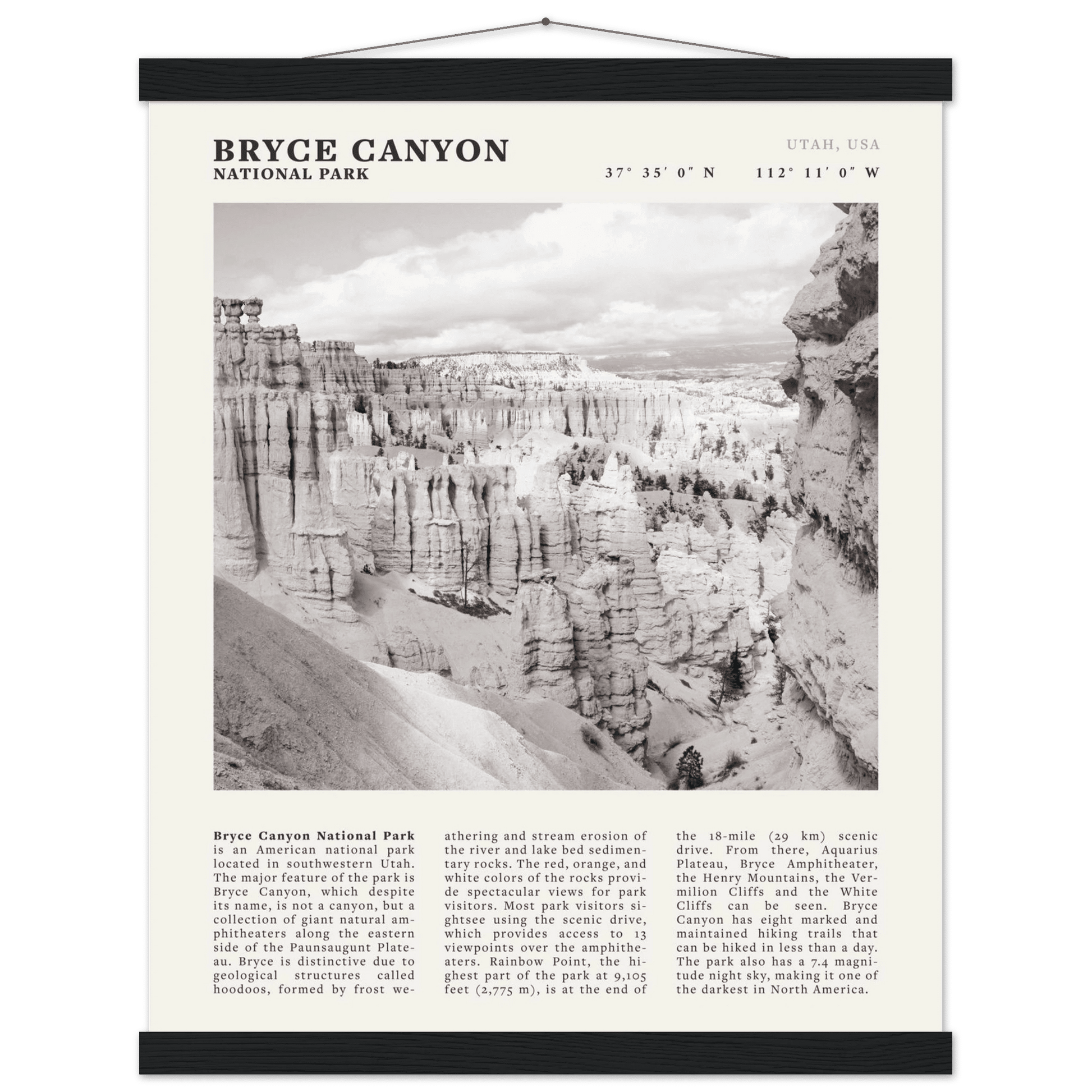 Bryce Canyon National Park Poster | Black & White Utah Hoodoos Wall Art Print - Evergreen Posters - 37