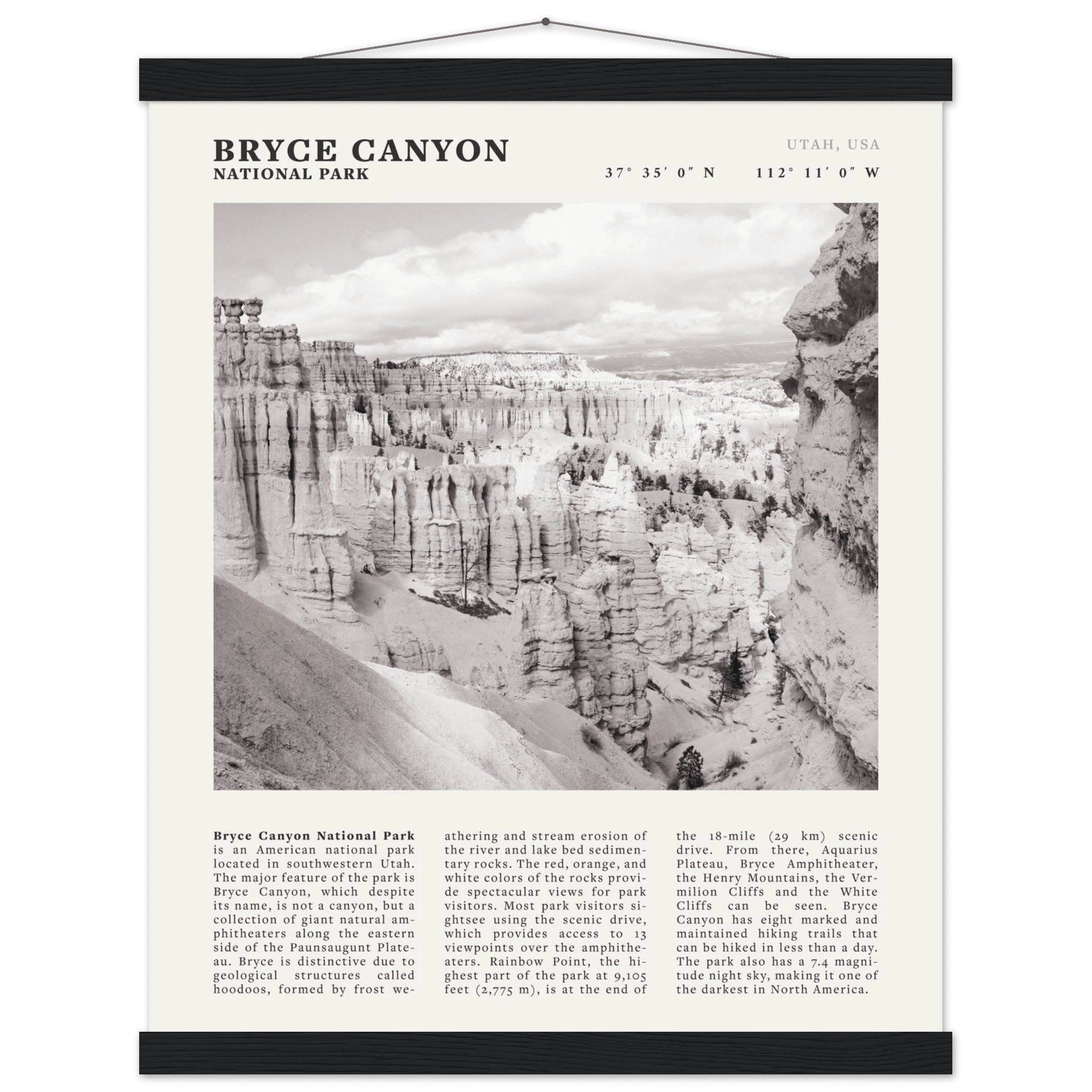 Bryce Canyon National Park Poster | Black & White Utah Hoodoos Wall Art Print - Evergreen Posters - 37