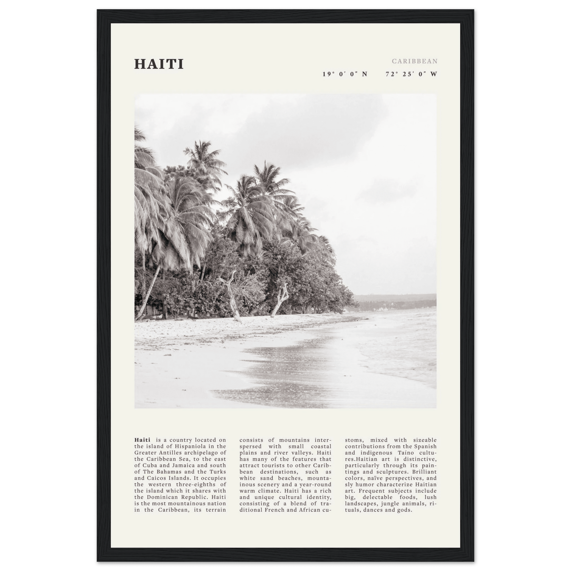 Haiti Poster | Black & White Caribbean Beach Wall Art | Tropical Travel Print - Evergreen Posters