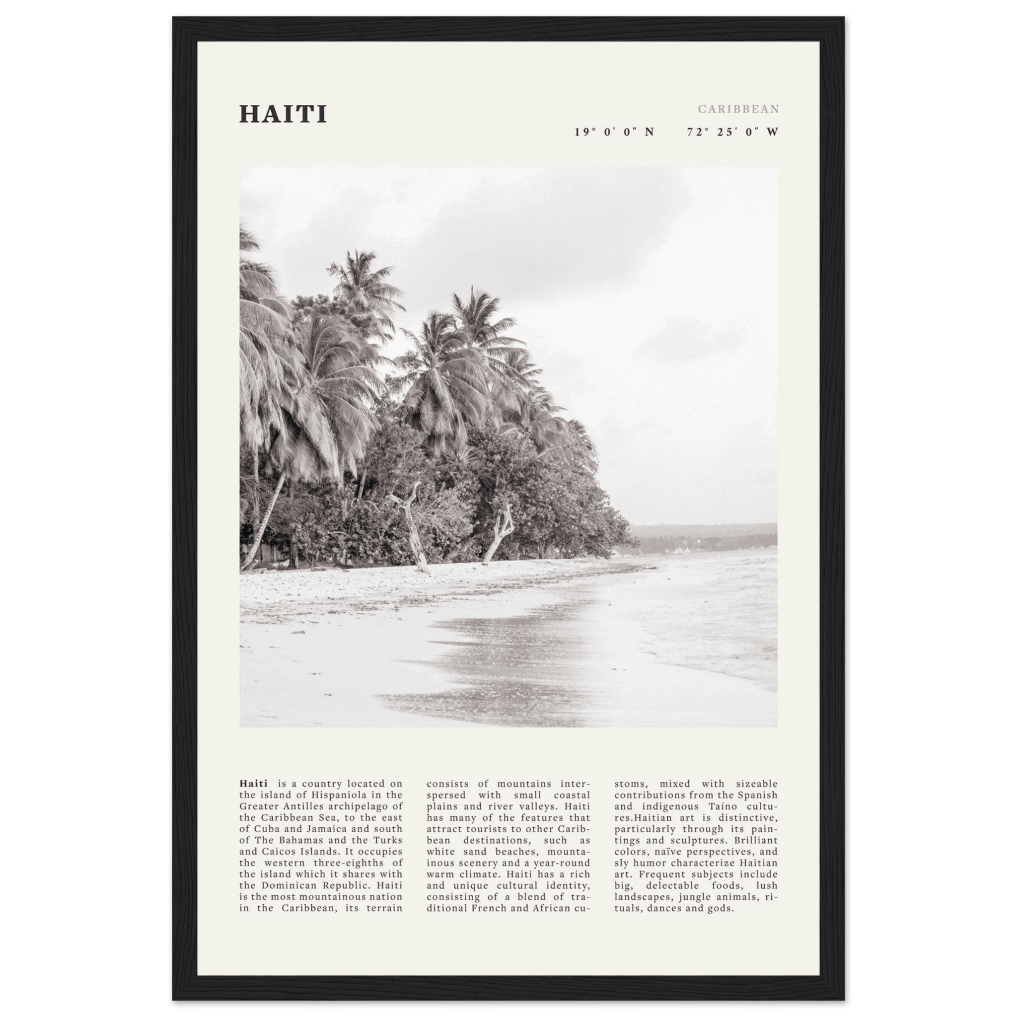 Haiti Poster | Black & White Caribbean Beach Wall Art | Tropical Travel Print - Evergreen Posters