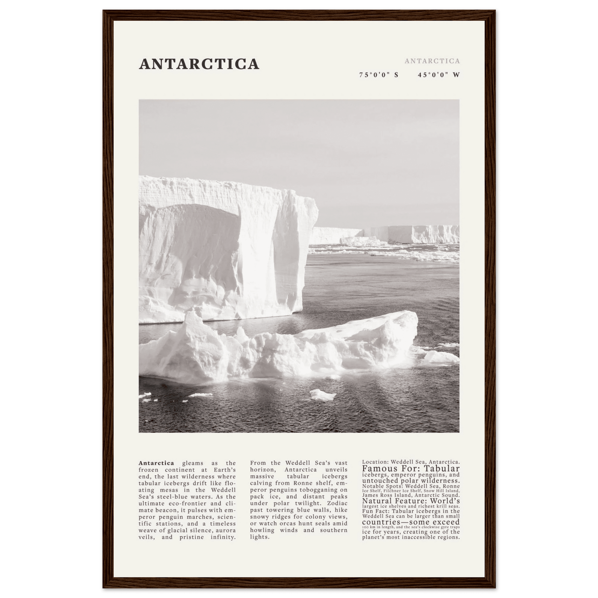 Antarctica Poster Black and White – Vintage Weddell Sea Iceberg Print (Digital & Printed Options) - Evergreen Posters