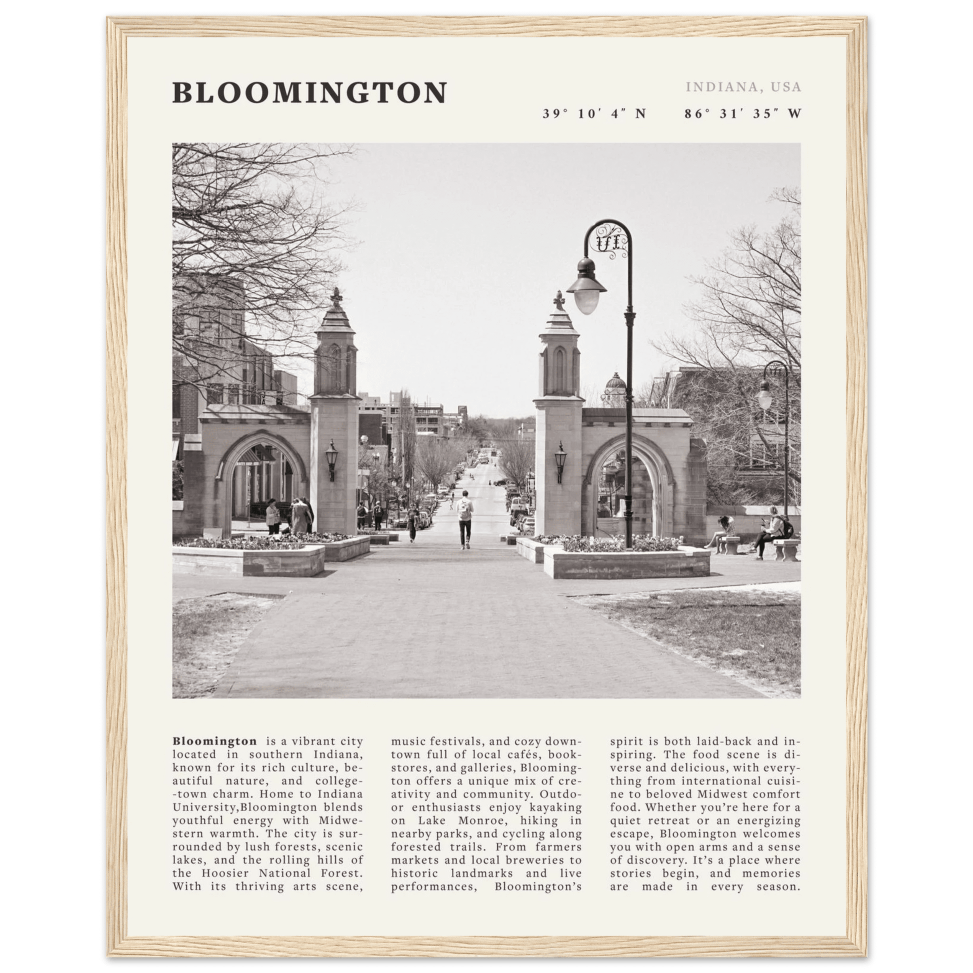 Bloomington Indiana Black and White Vintage Poster - Evergreen Posters
