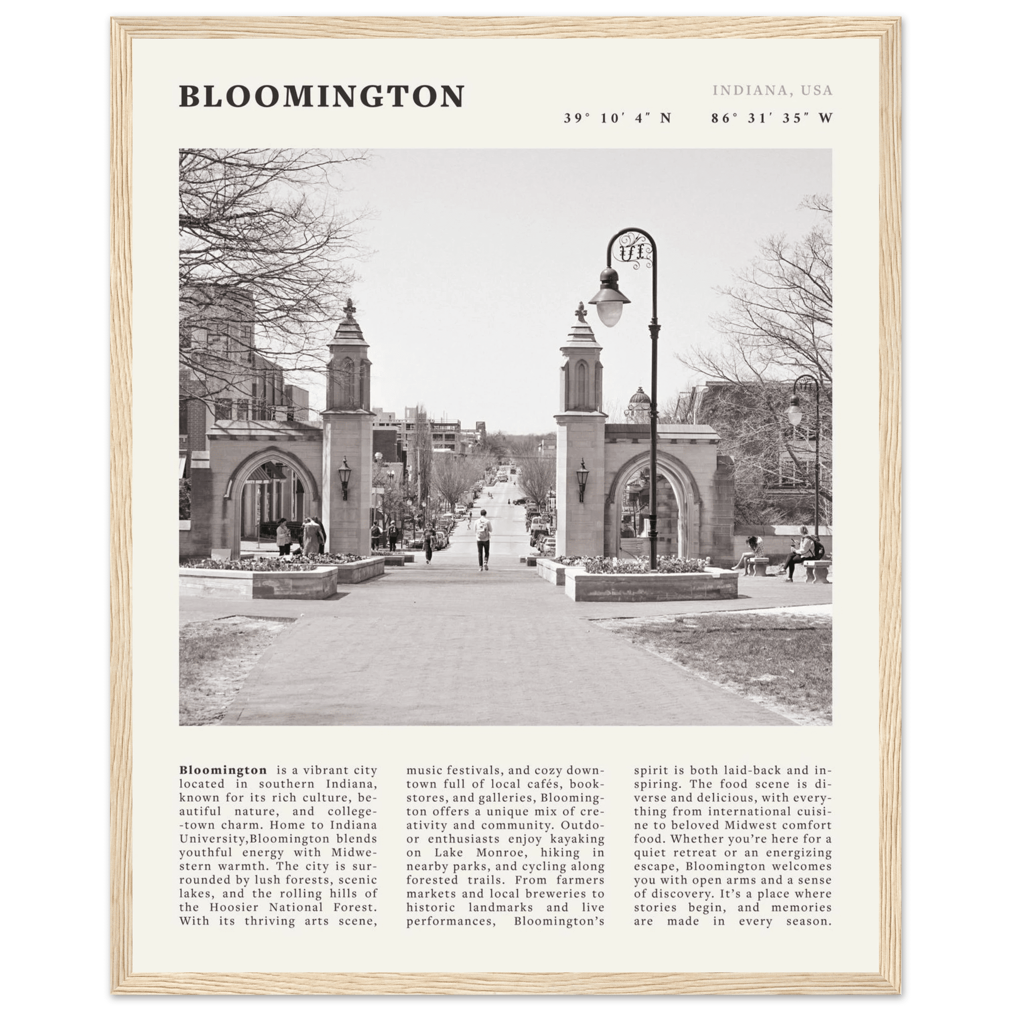 Bloomington Indiana Black and White Vintage Poster - Evergreen Posters