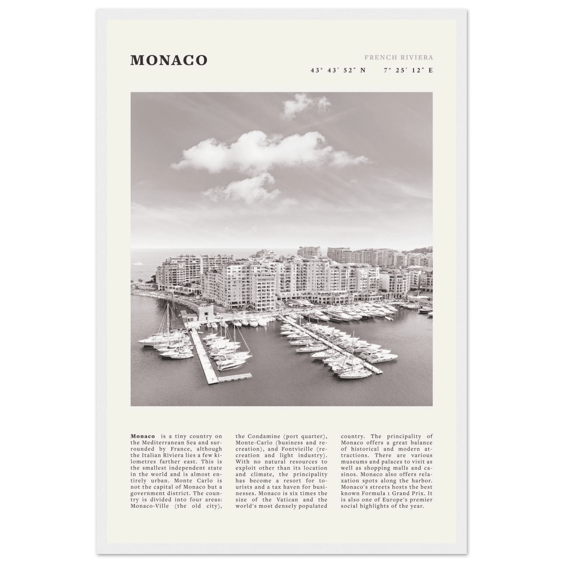 Monaco Poster Black and White – Vintage Monte Carlo Harbor Print (Digital & Printed Options) - Evergreen Posters