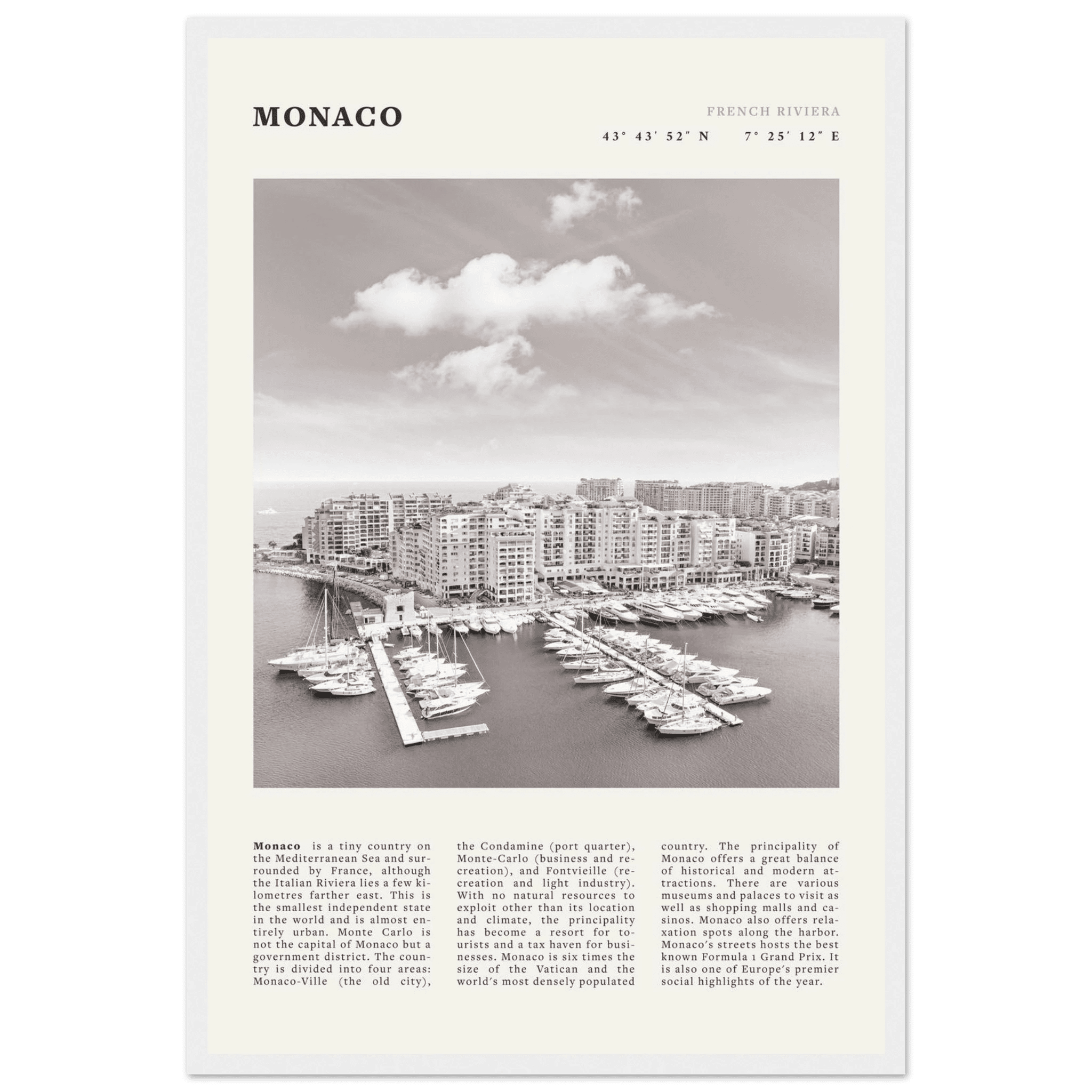 Monaco Poster Black and White – Vintage Monte Carlo Harbor Print (Digital & Printed Options) - Evergreen Posters