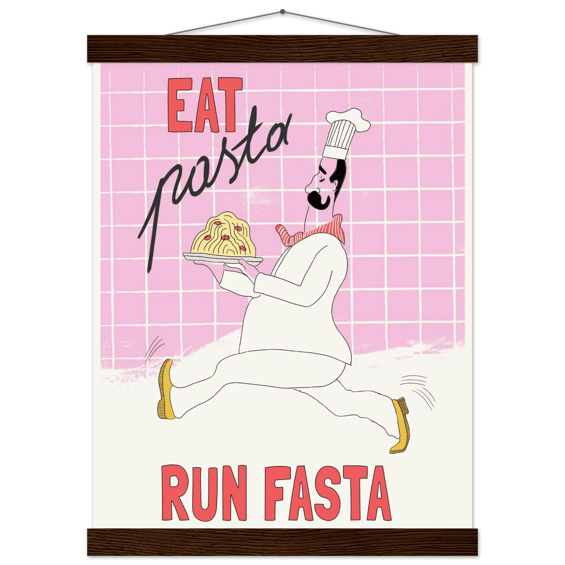 Eat Pasta Run Fasta Poster – Playful Kitchen Wall Art Print (Light Pink) - Evergreen Posters