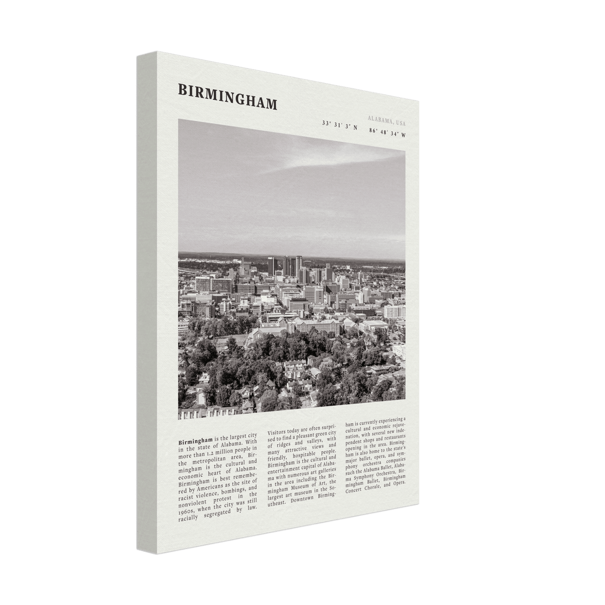 Birmingham Poster | Black & White Alabama Skyline Wall Art | AL Travel Print - Evergreen Posters