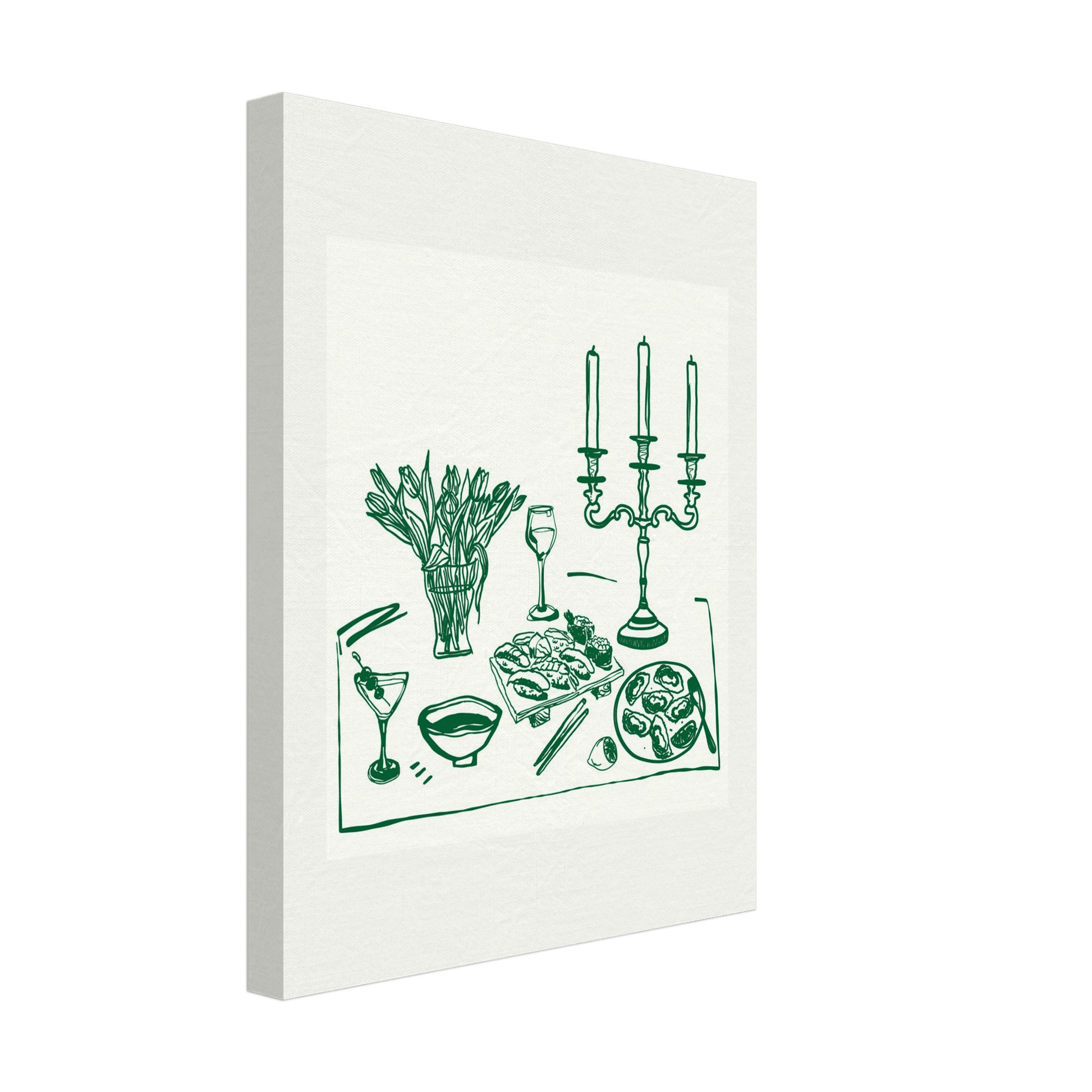 Fine Dining Table Print | Green Line Art Kitchen Wall Art | Elegant Dining Room Poster - Evergreen Posters