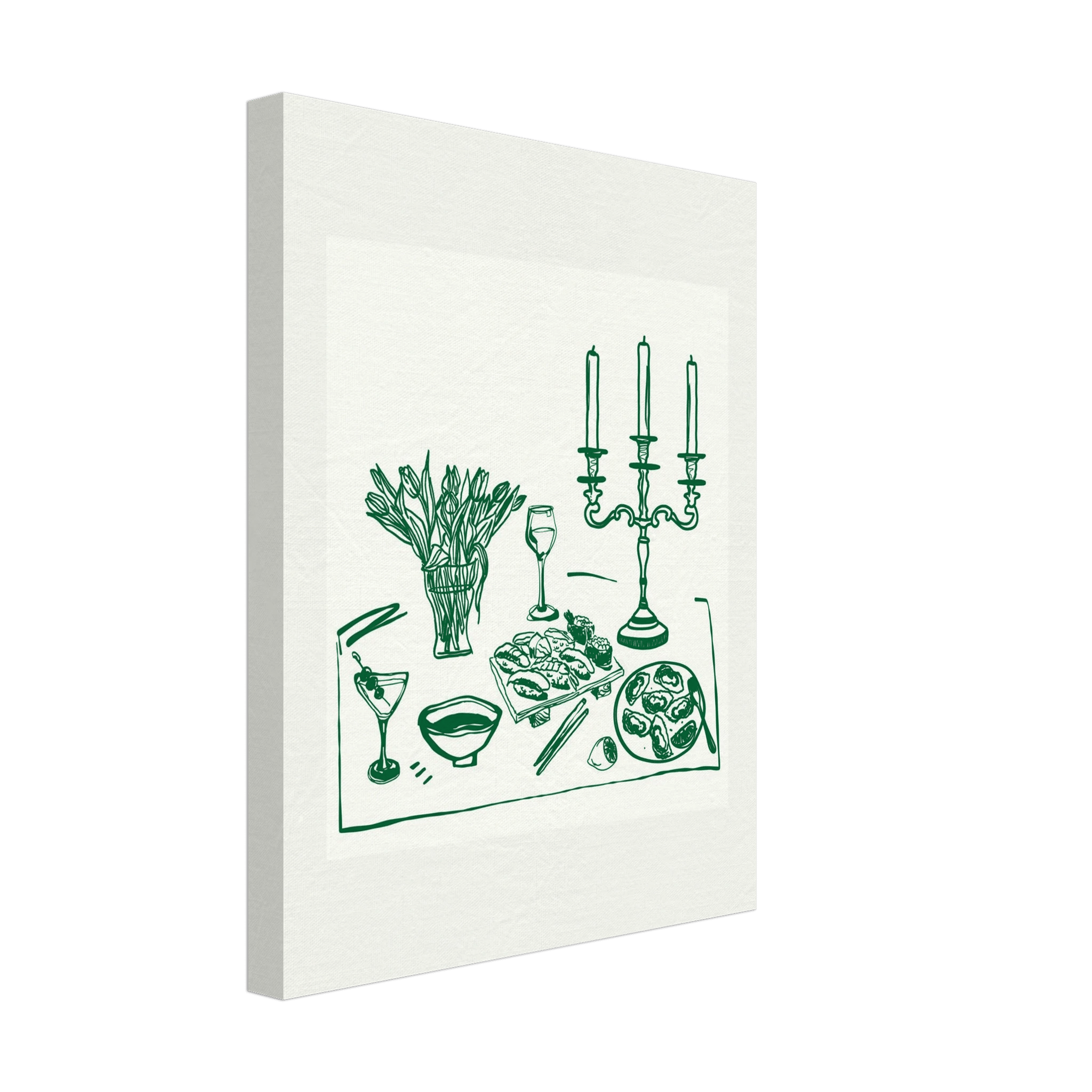 Fine Dining Table Print | Green Line Art Kitchen Wall Art | Elegant Dining Room Poster - Evergreen Posters