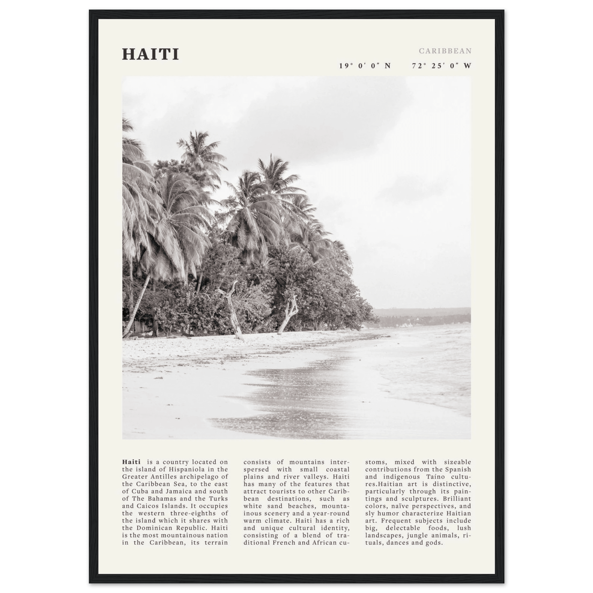 Haiti Poster | Black & White Caribbean Beach Wall Art | Tropical Travel Print - Evergreen Posters