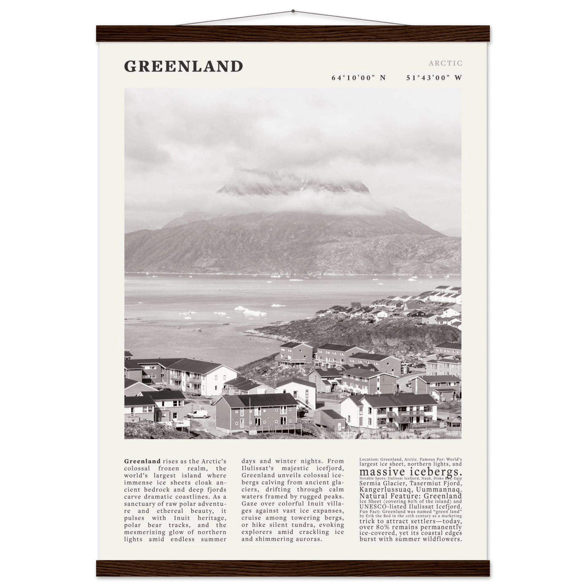 Greenland Poster Black and White – Vintage Arctic Fjord Landscape Print (Digital & Printed Options) - Evergreen Posters
