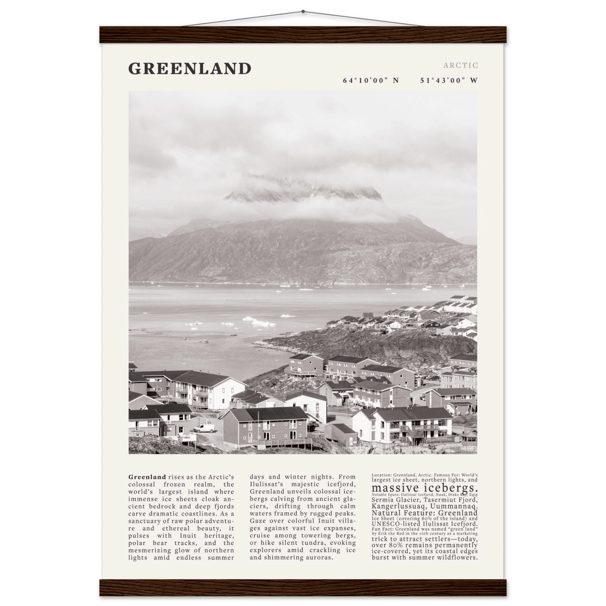 Greenland Poster Black and White – Vintage Arctic Fjord Landscape Print (Digital & Printed Options) - Evergreen Posters