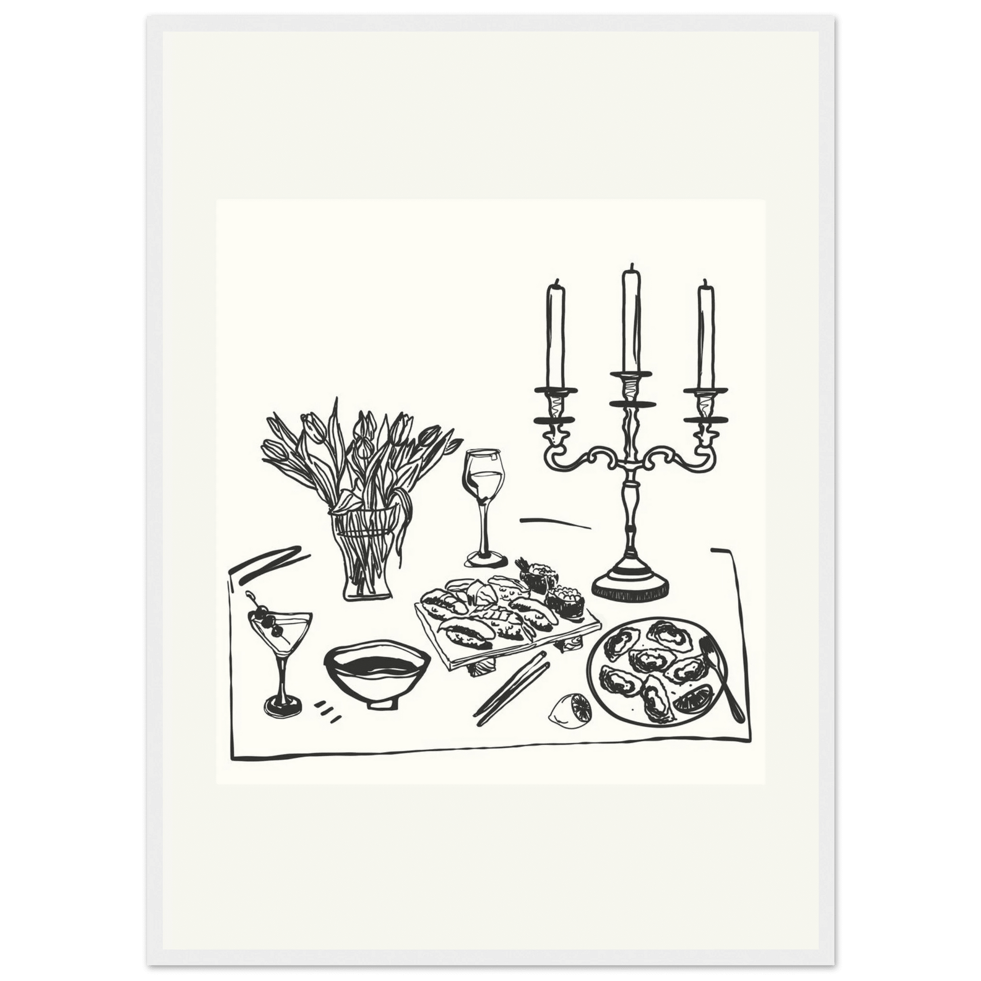 Fine Dining Table Print | Black Line Art Kitchen Wall Art | Elegant Dining Room Poster - Evergreen Posters