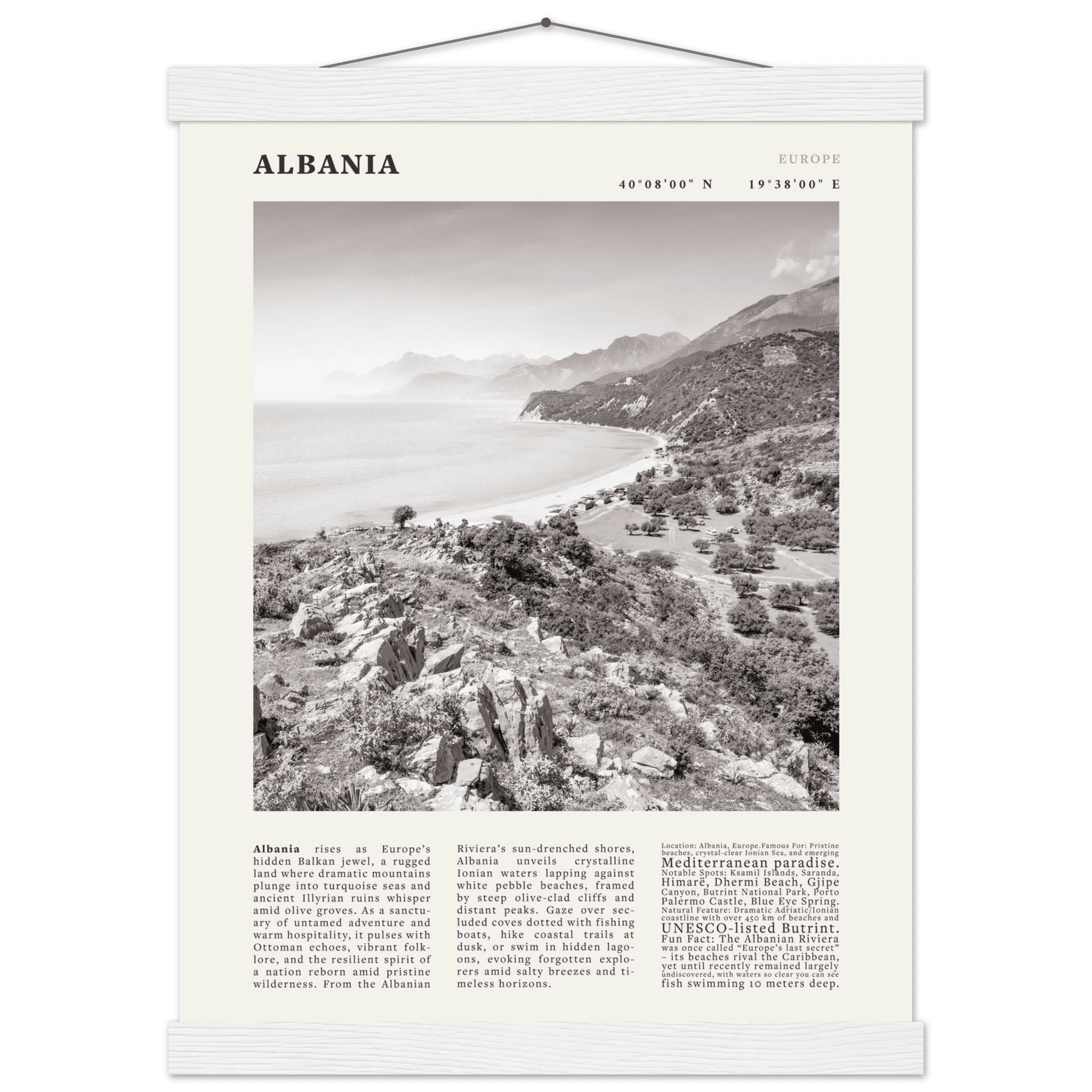 Albania Poster Black and White – Vintage Albanian Riviera Travel Print (Digital & Printed Options) - Evergreen Posters