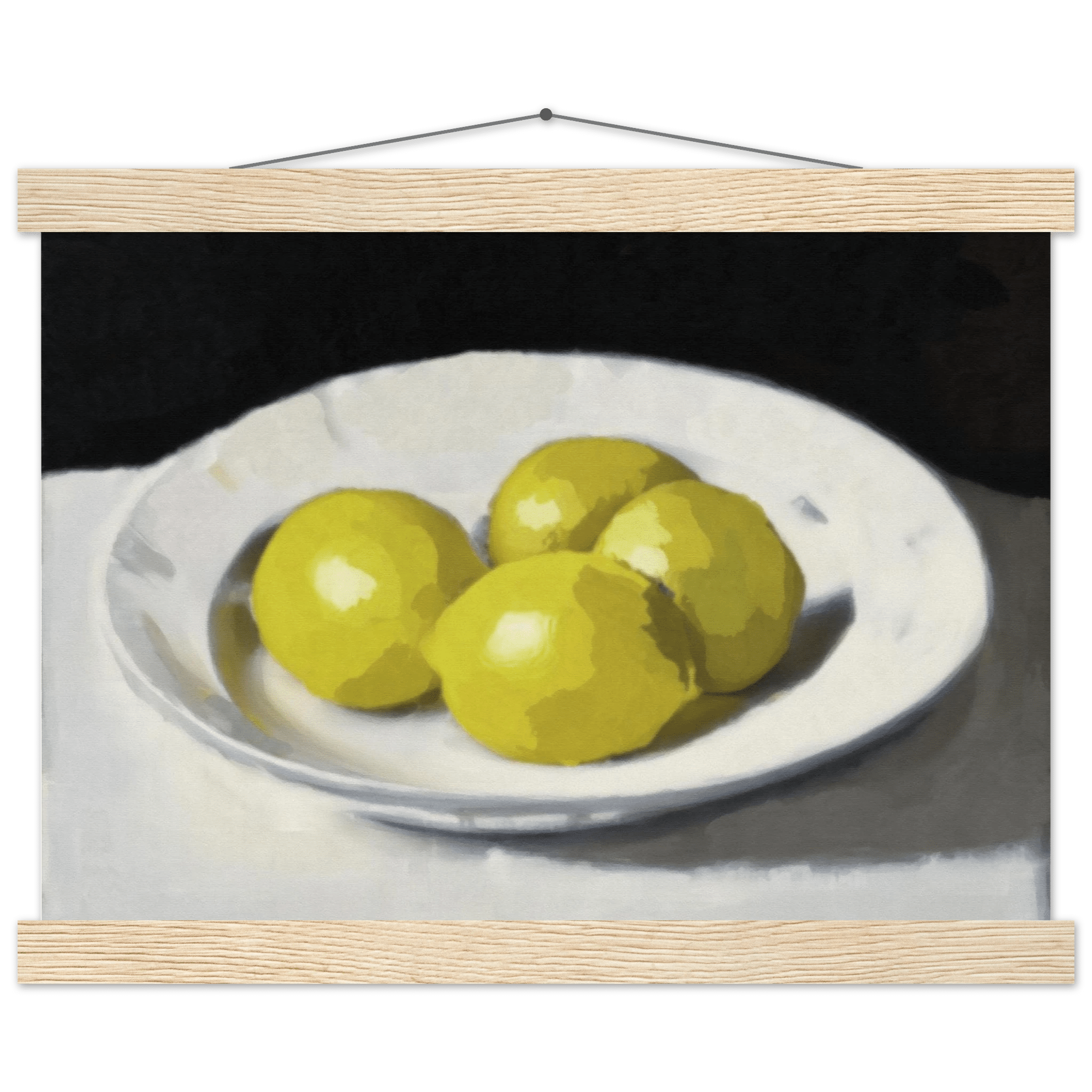 Lemons Print | Three Lemons Oil Painting Wall Art | Kitchen Still Life Poster - Evergreen Posters