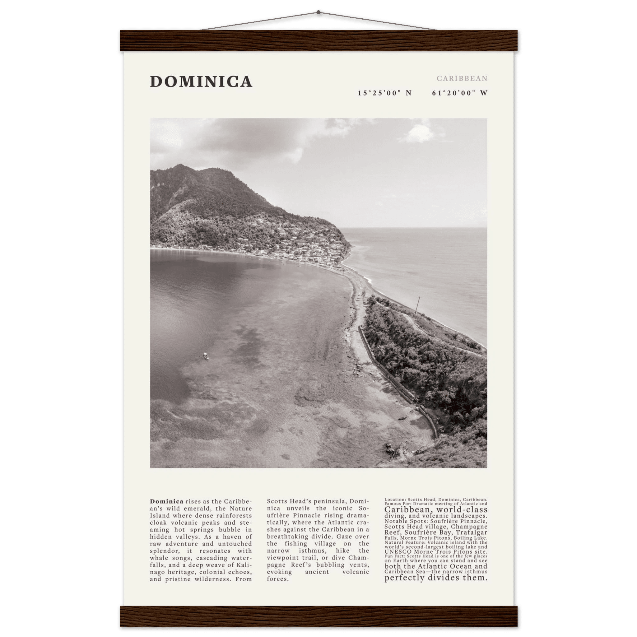 Dominica Poster Black and White – Vintage Caribbean Rainforest Island Print (Digital & Printed Options) - Evergreen Posters