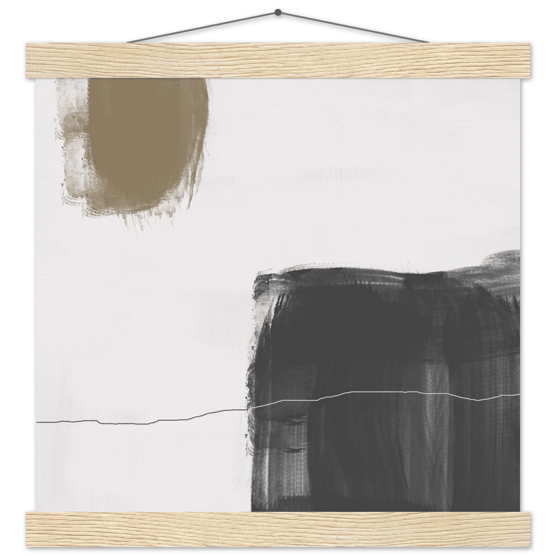 Olive & Black Brushstroke Abstract Poster | Minimalist Square Wall Art | Modern Decor - Evergreen Posters