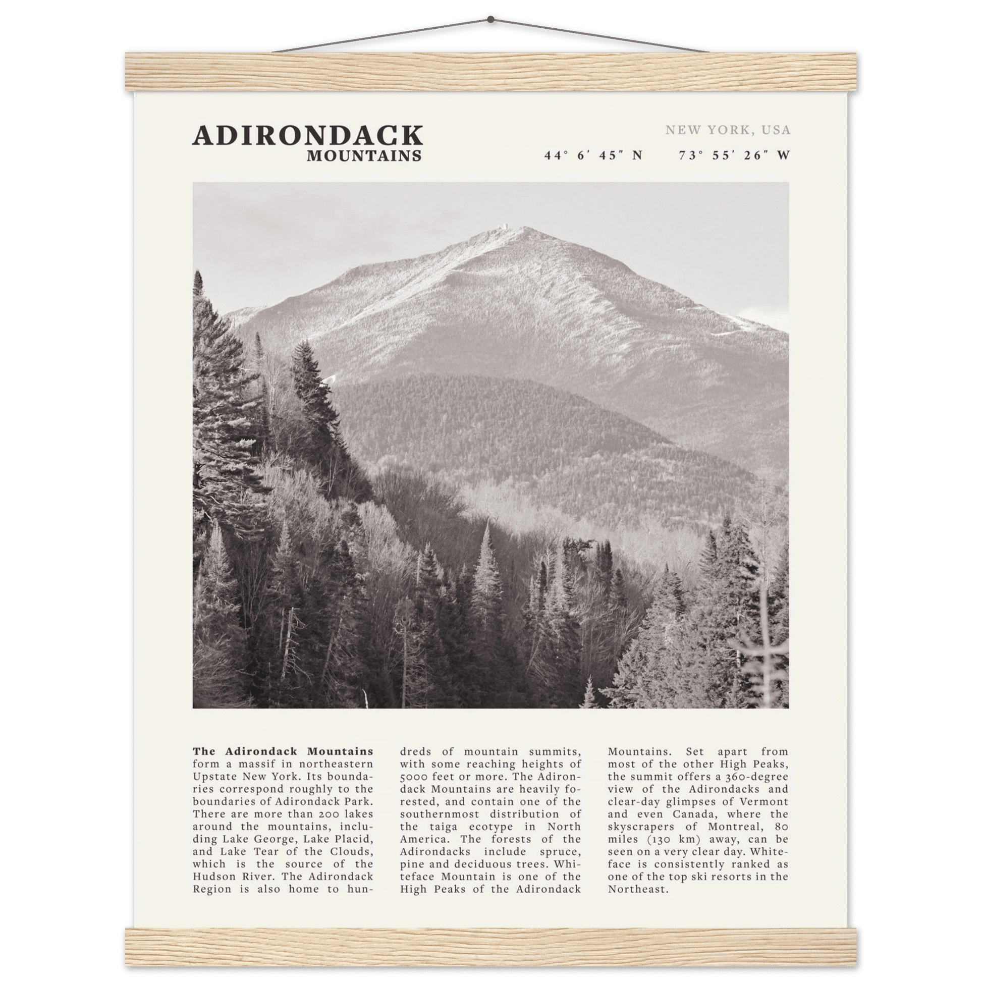 Adirondack Mountains Poster | Black & White New York Nature Wall Art | Hiking Print - Evergreen Posters