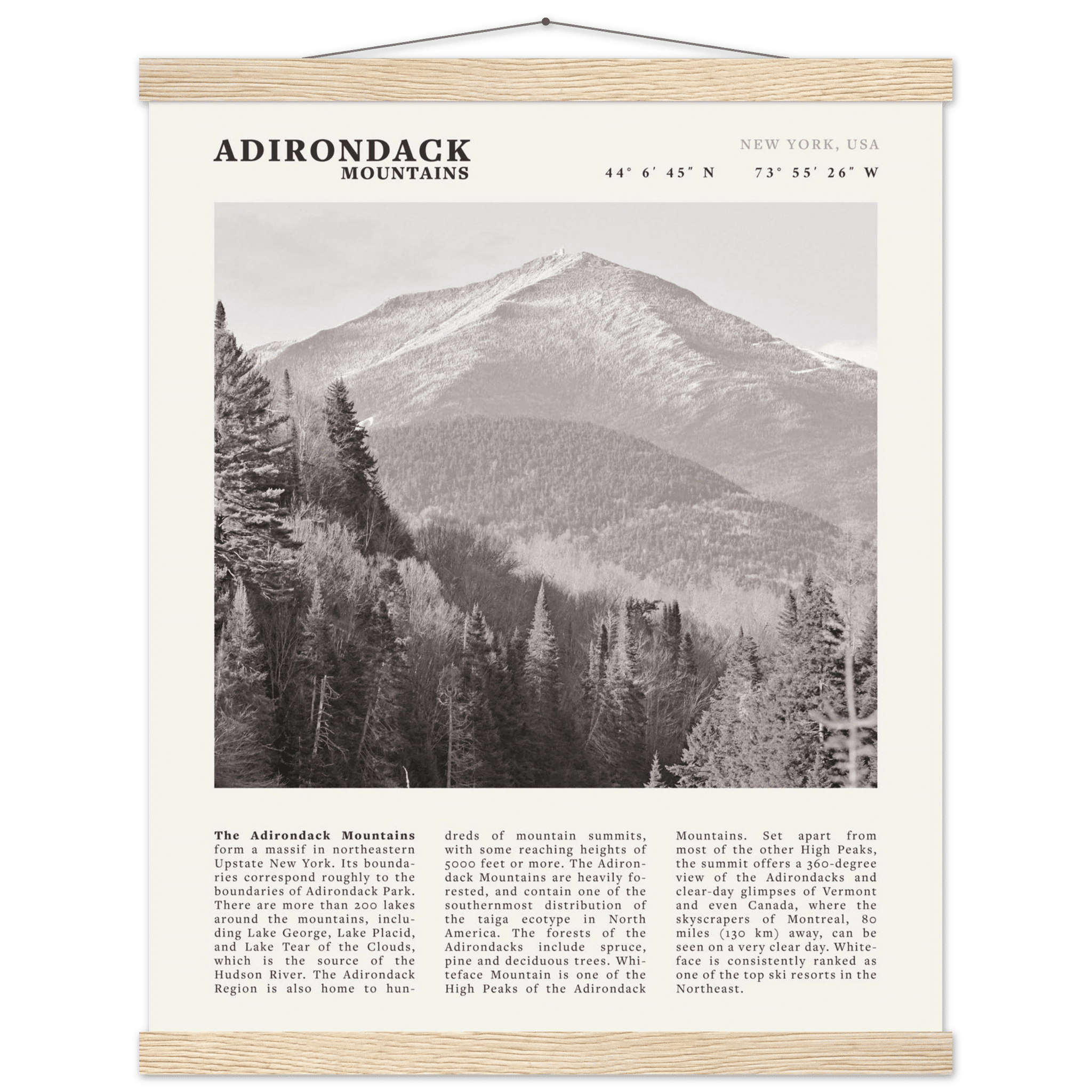 Adirondack Mountains Poster | Black & White New York Nature Wall Art | Hiking Print - Evergreen Posters
