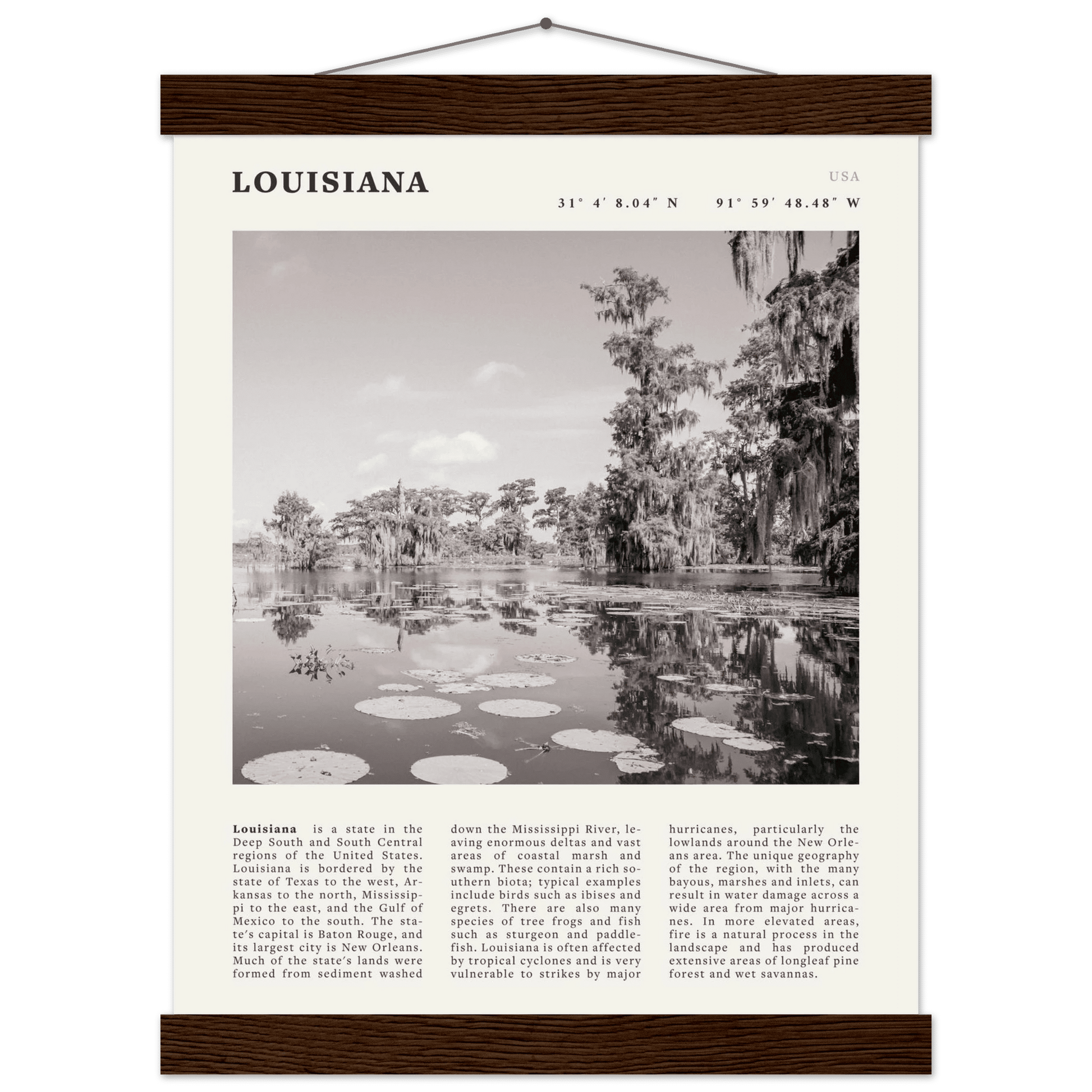 Louisiana Poster | Black & White Bayou Wall Art | Southern USA Travel Print Decor - Evergreen Posters